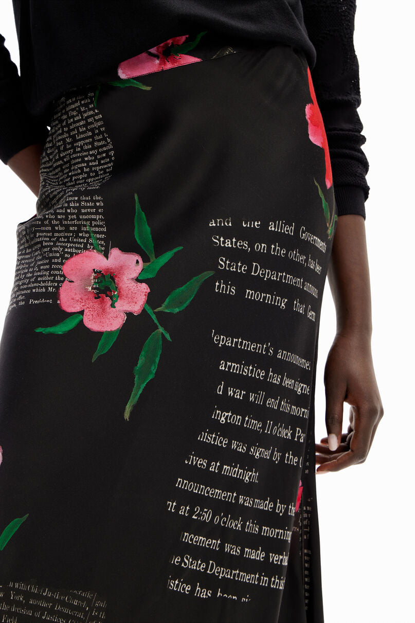 Text slip midi skirt