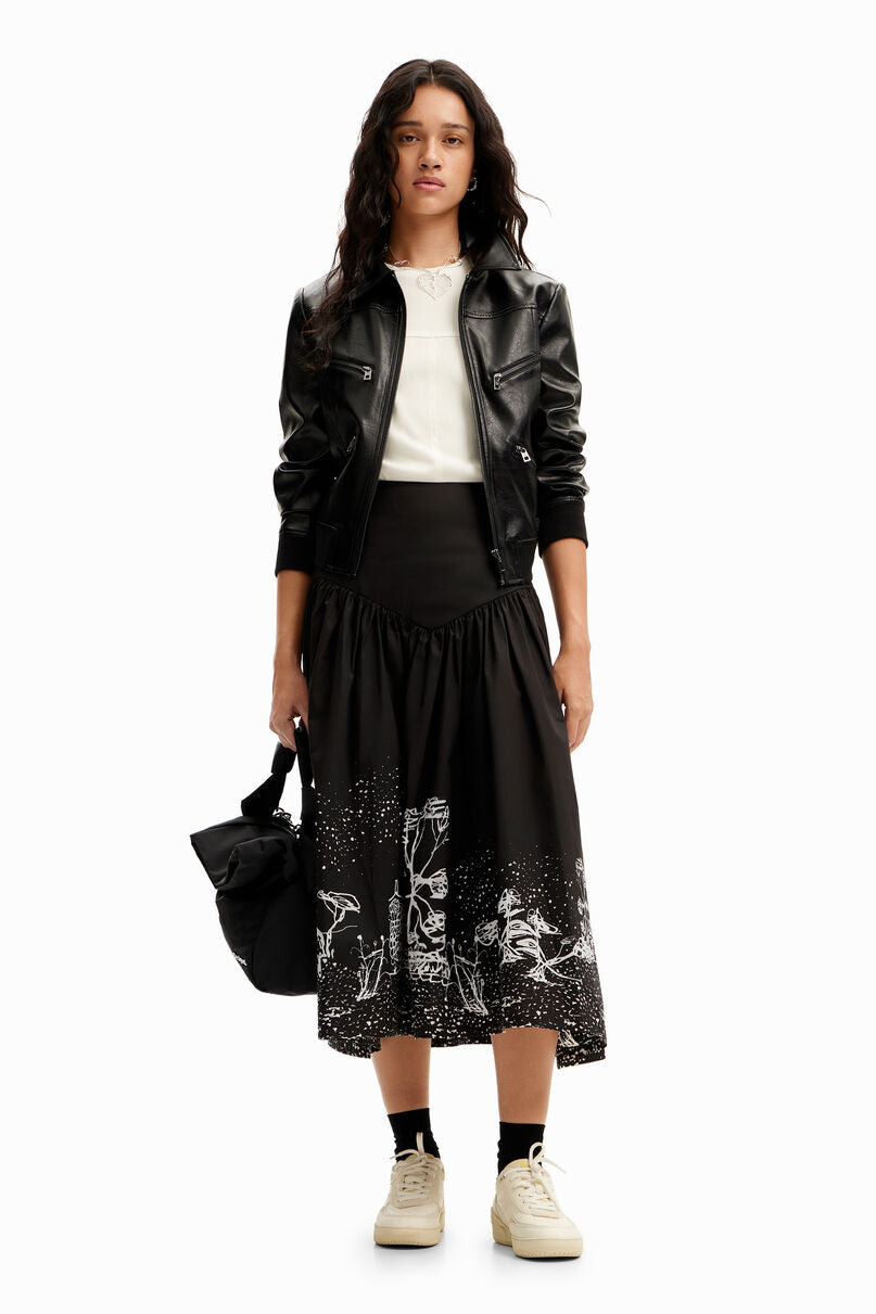 Poplin landscape midi skirt