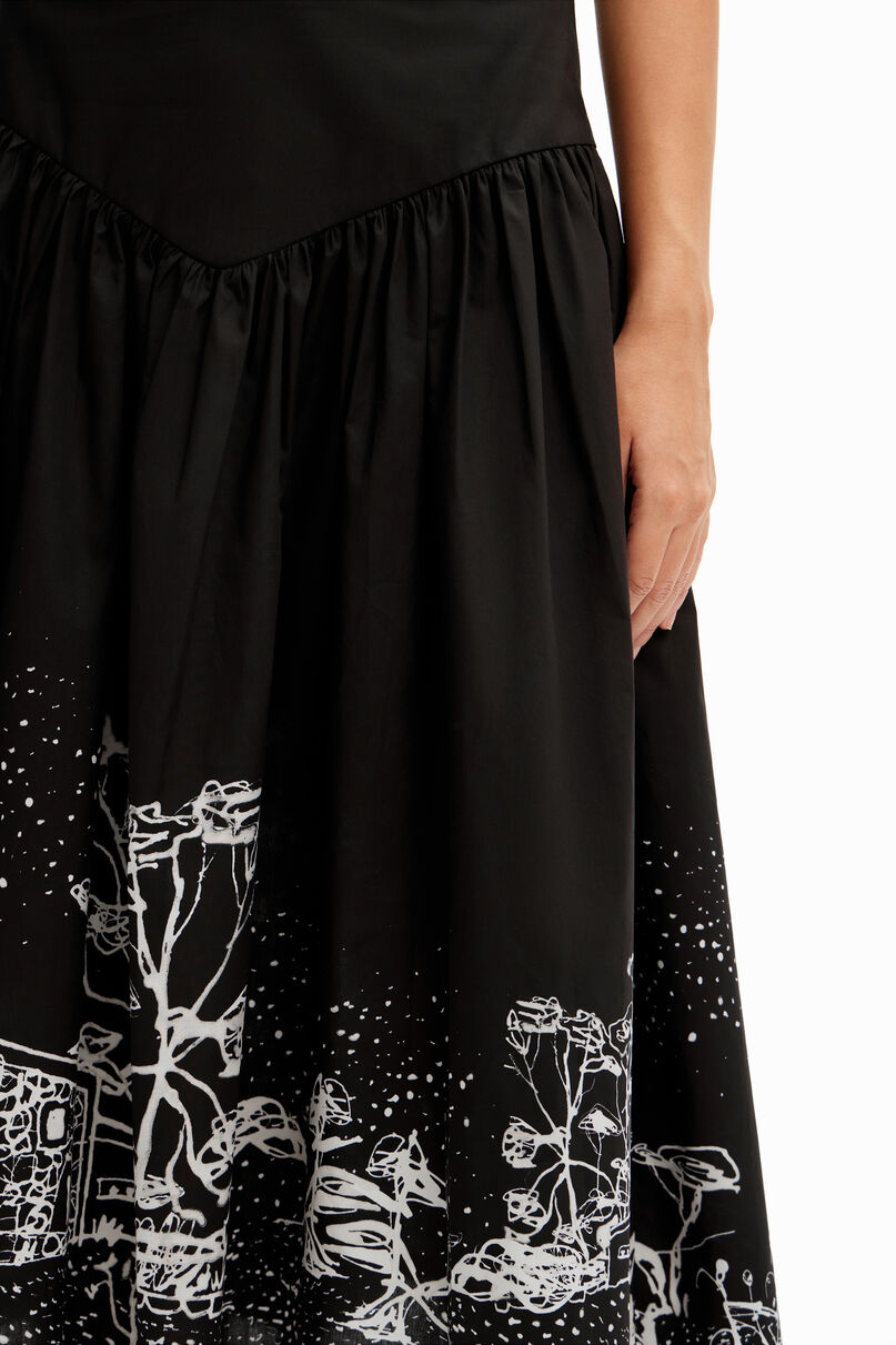 Poplin landscape midi skirt