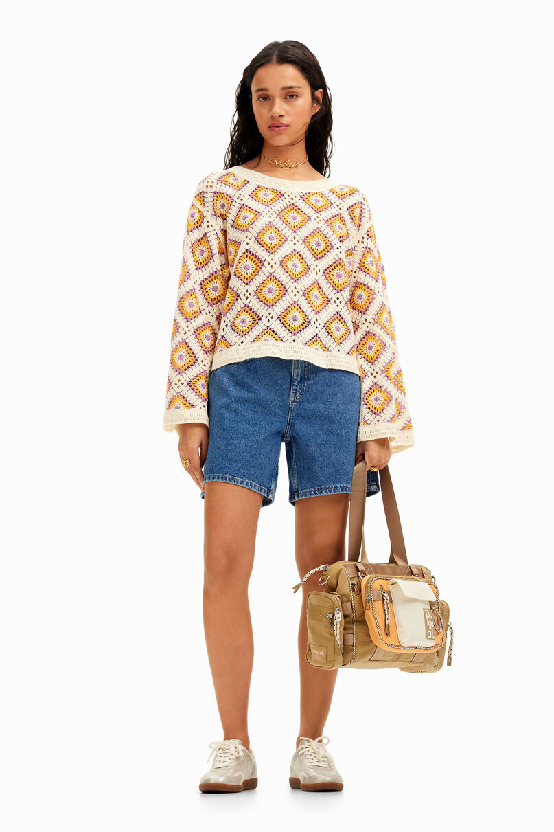 Multicolour crochet pullover