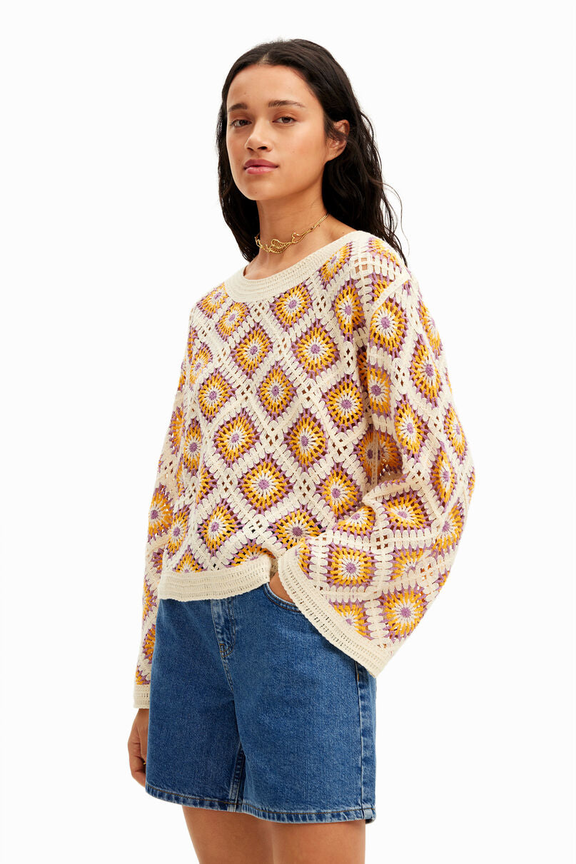 Multicolour crochet pullover