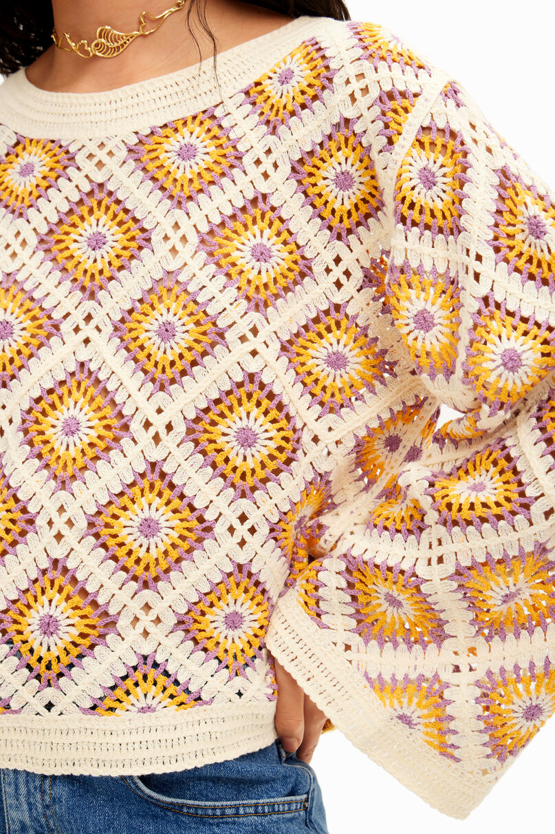 Multicolour crochet pullover