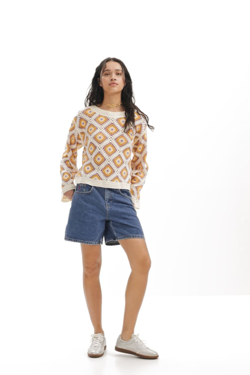 Multicolour crochet pullover