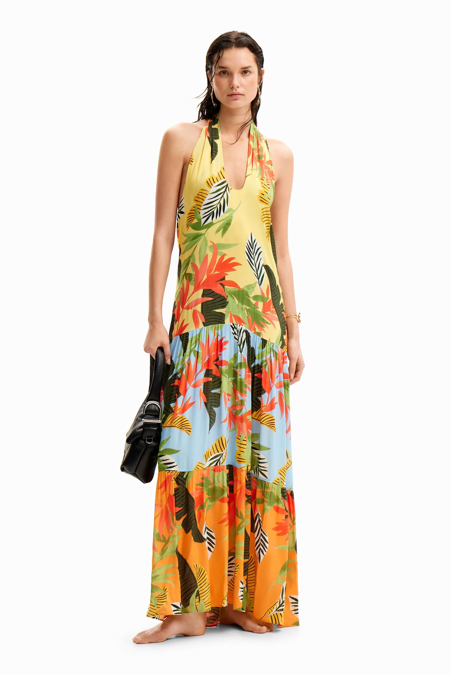 Tropical halter neck maxi dress