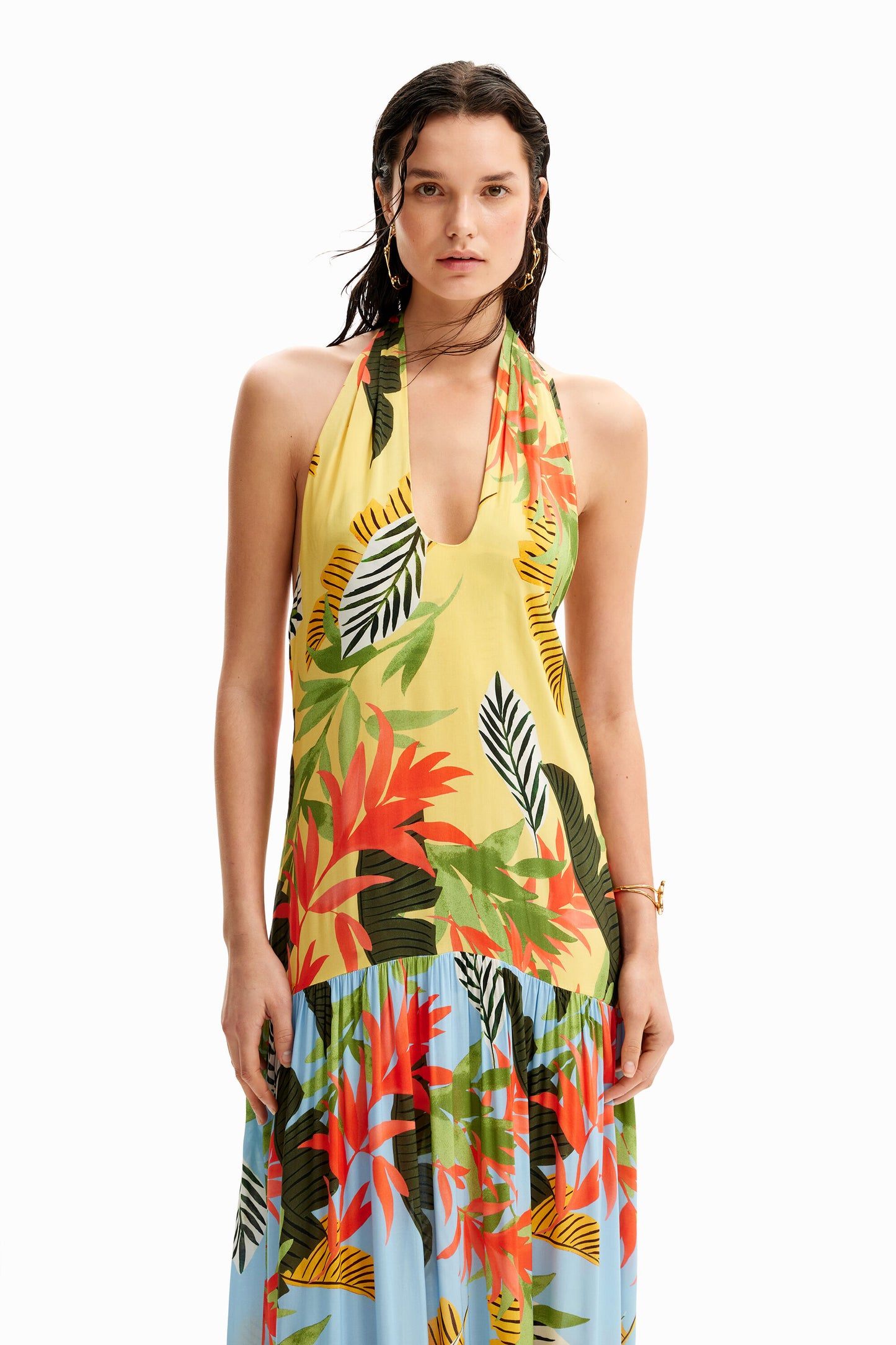 Tropical halter neck maxi dress