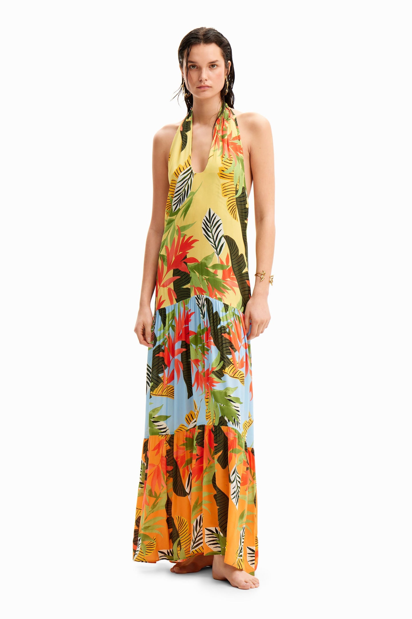 Tropical halter neck maxi dress