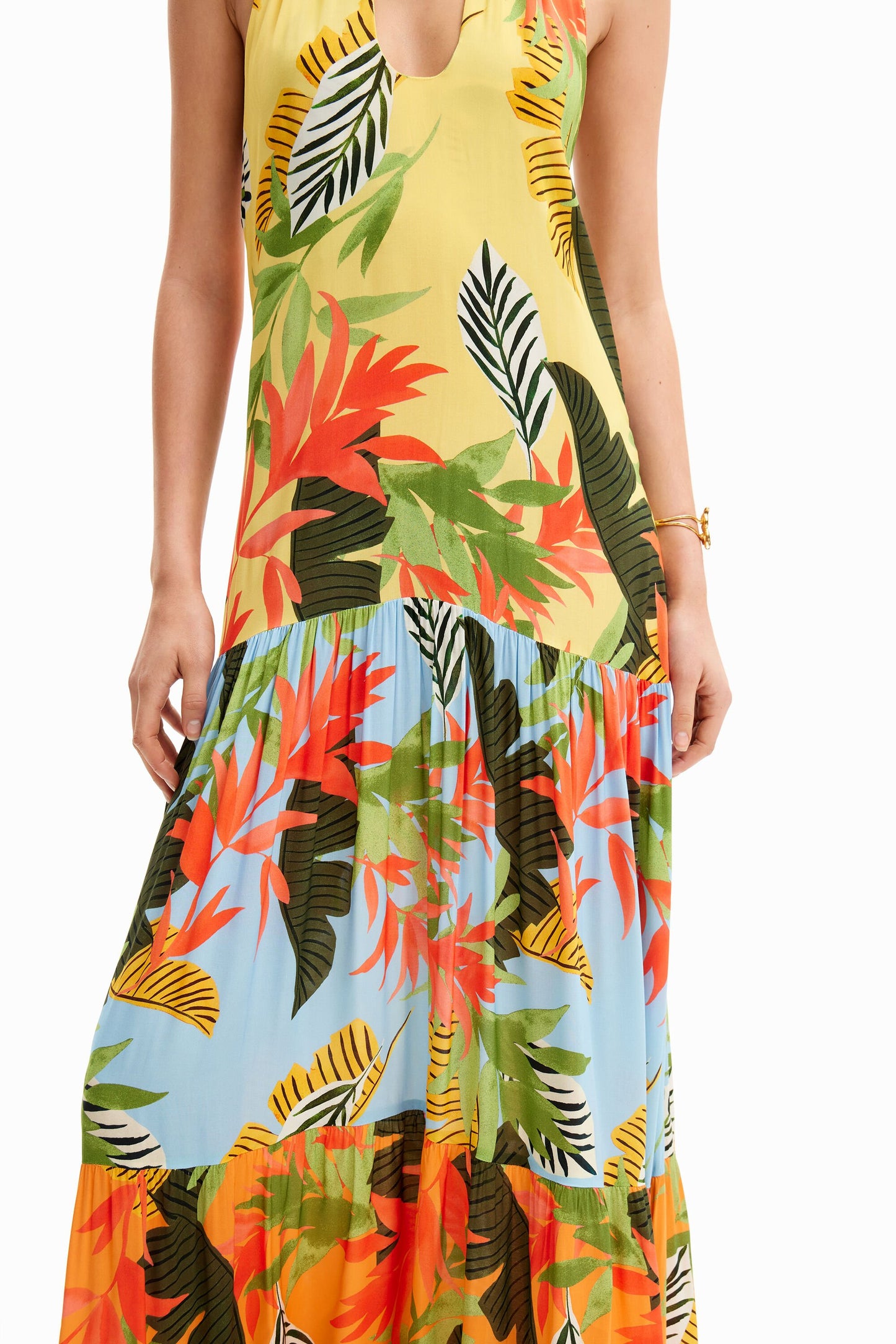 Tropical halter neck maxi dress