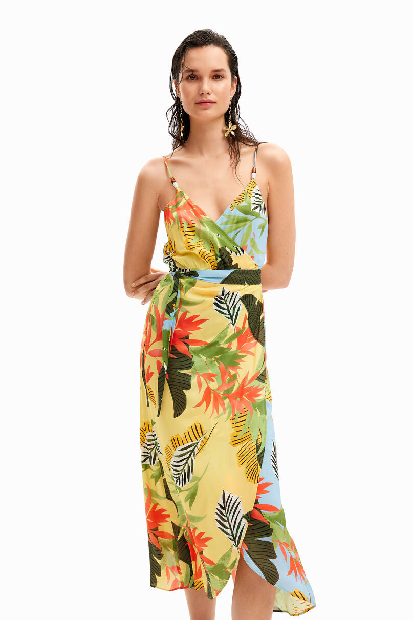 Tropical wrap midi dress