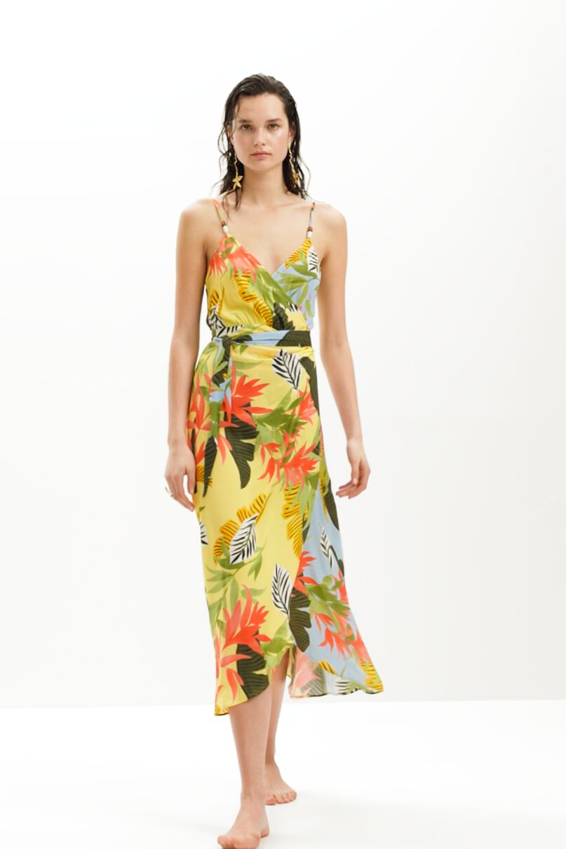Tropical wrap midi dress