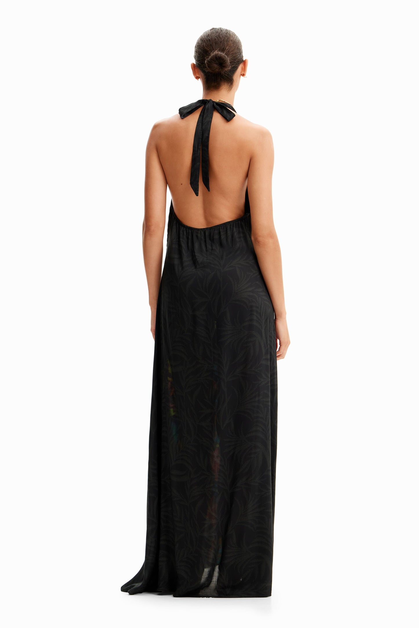 Jungle design maxi halter neck dress