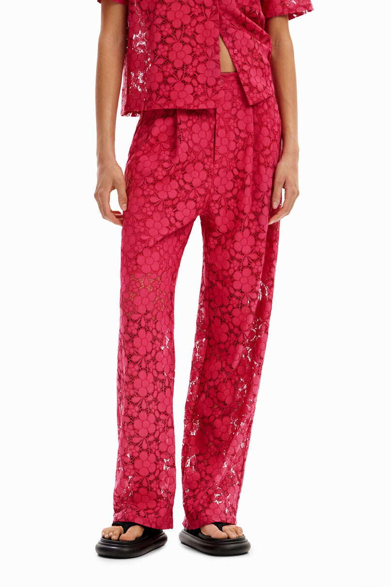 Tailored floral lace trousers