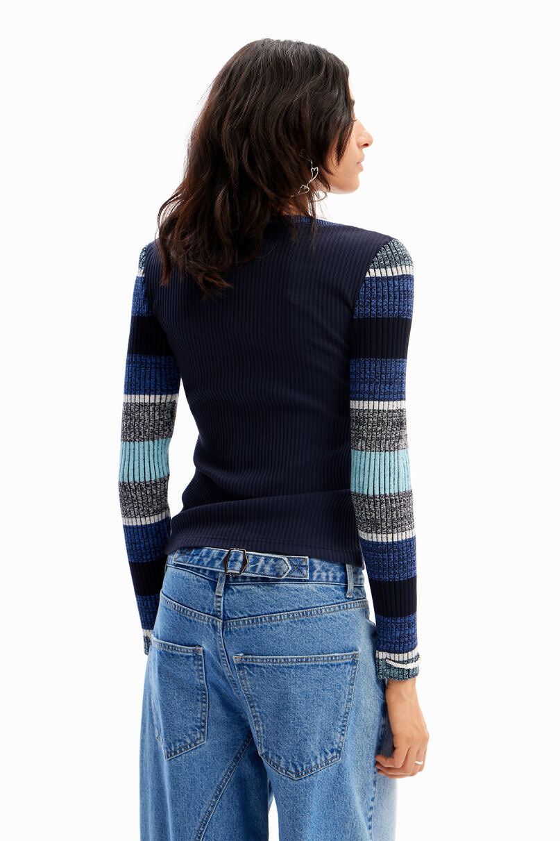Stripy ribbed T-shirt