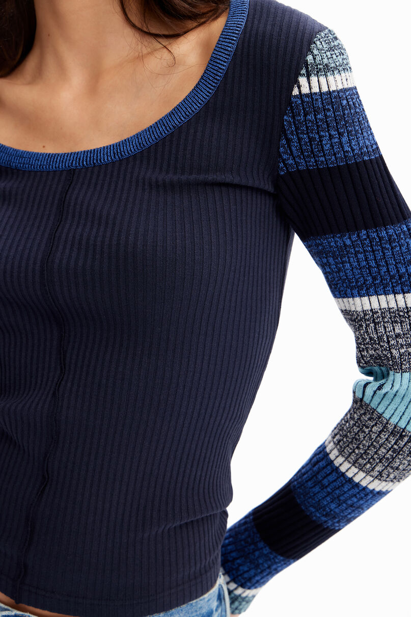 Stripy ribbed T-shirt