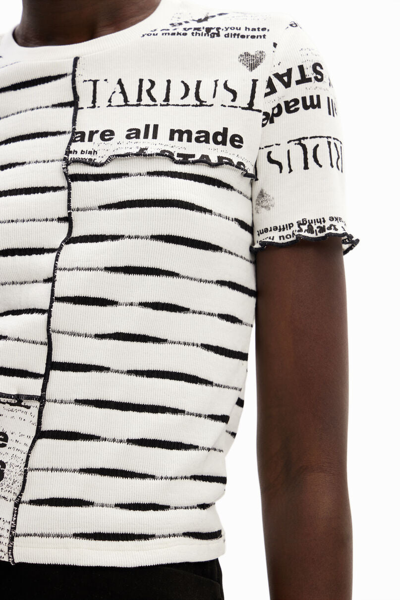 Striped patchwork newspaper T-shirt