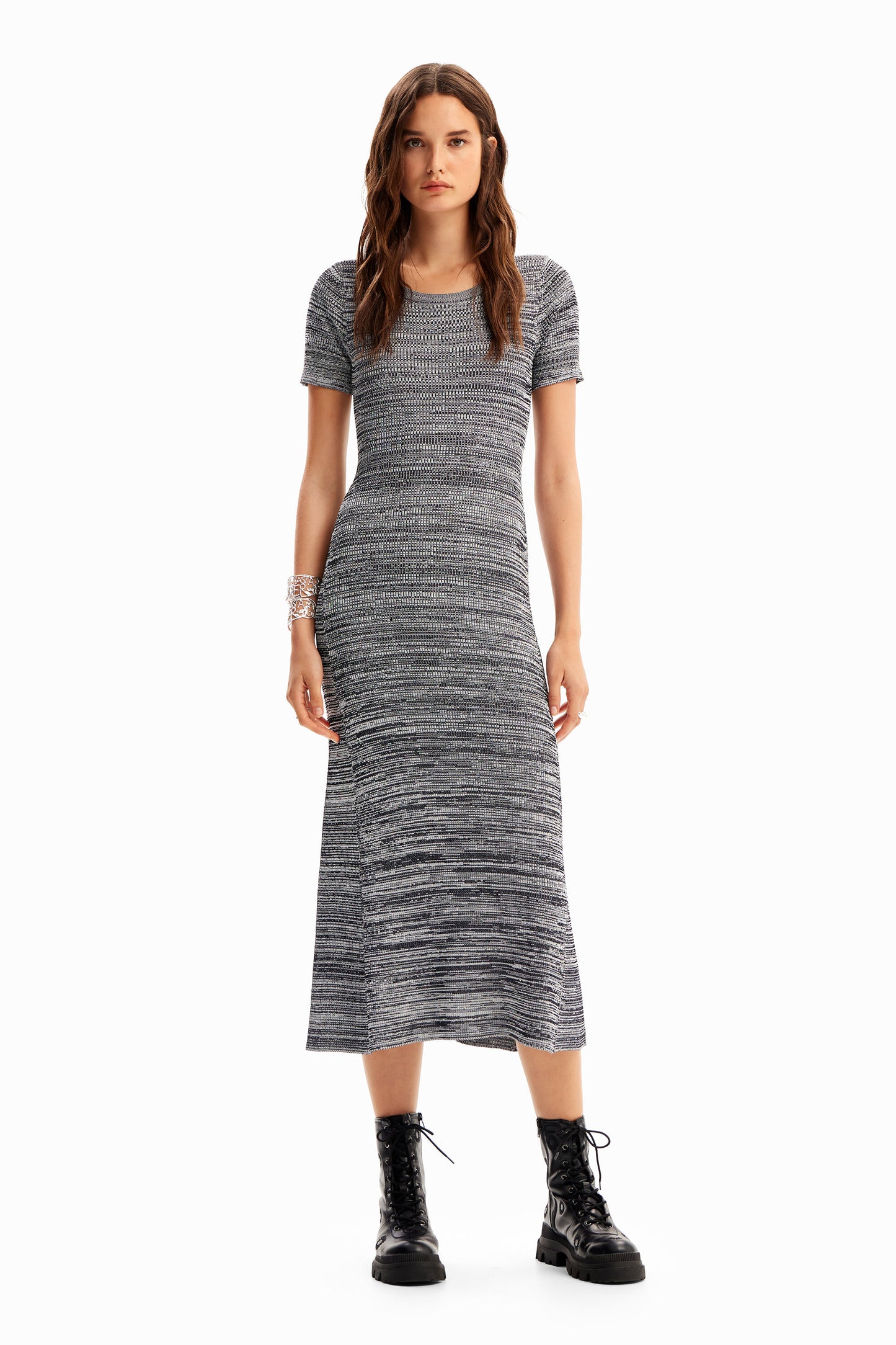 Long mottled ribbed dress