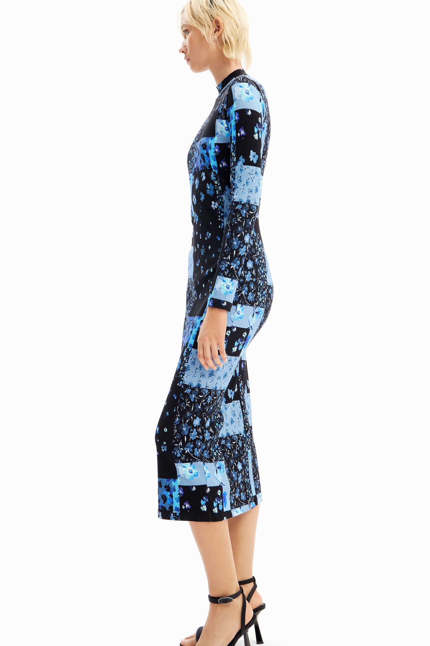 Floral ribbed midi dress