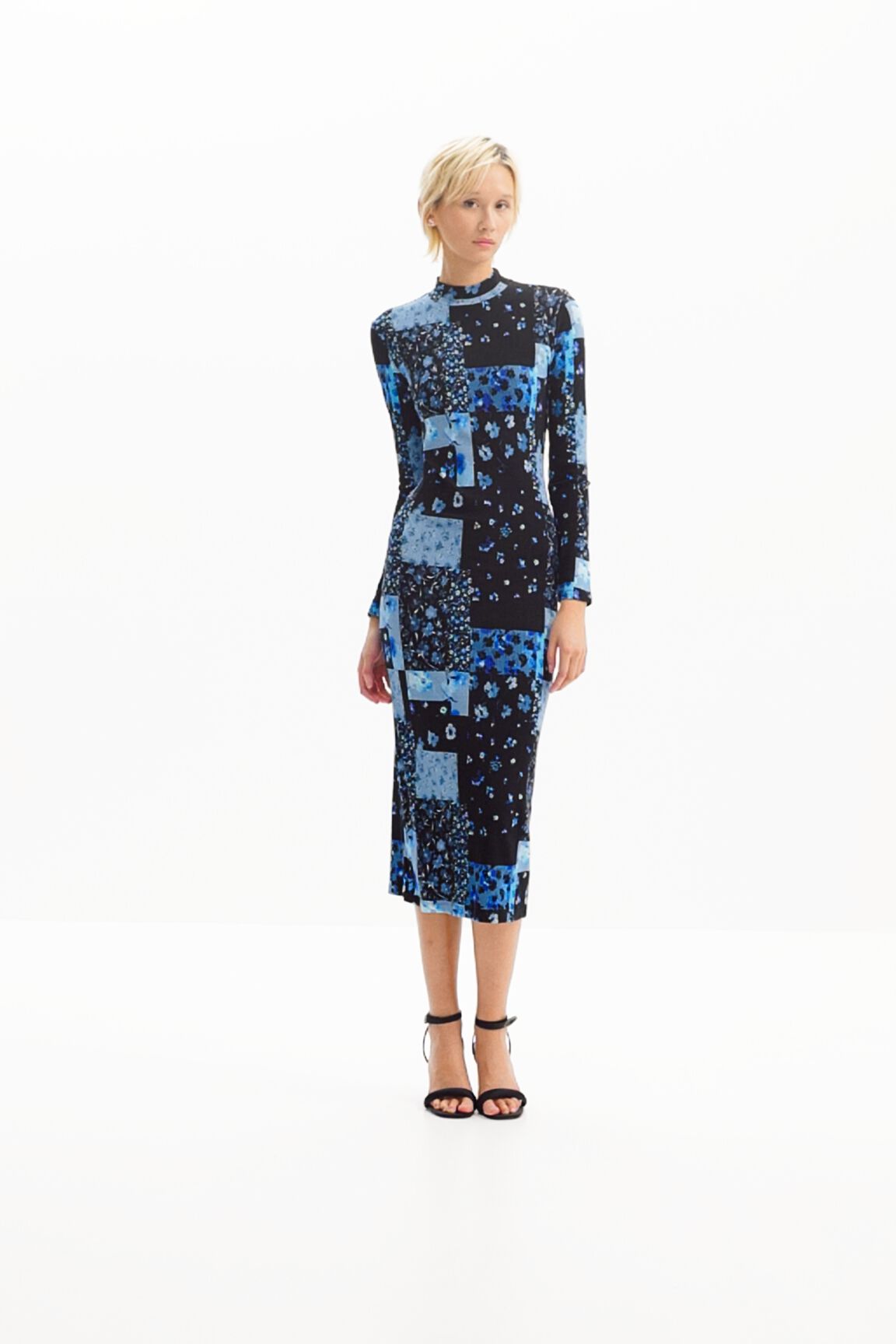 Floral ribbed midi dress
