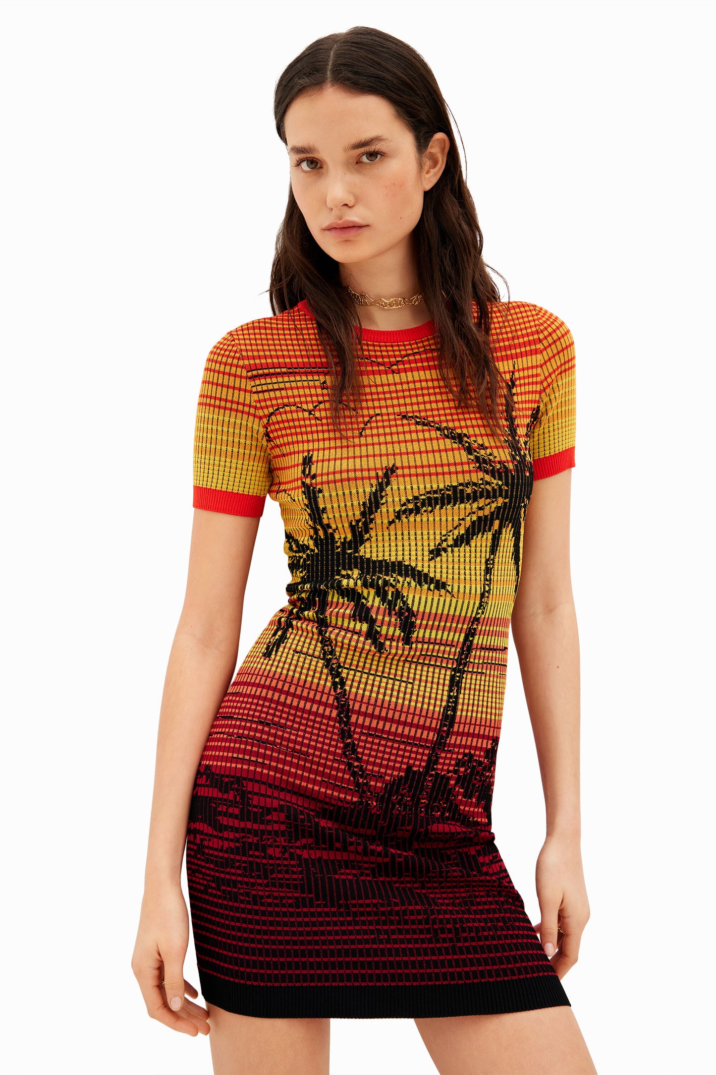 Short knit palm tree dress