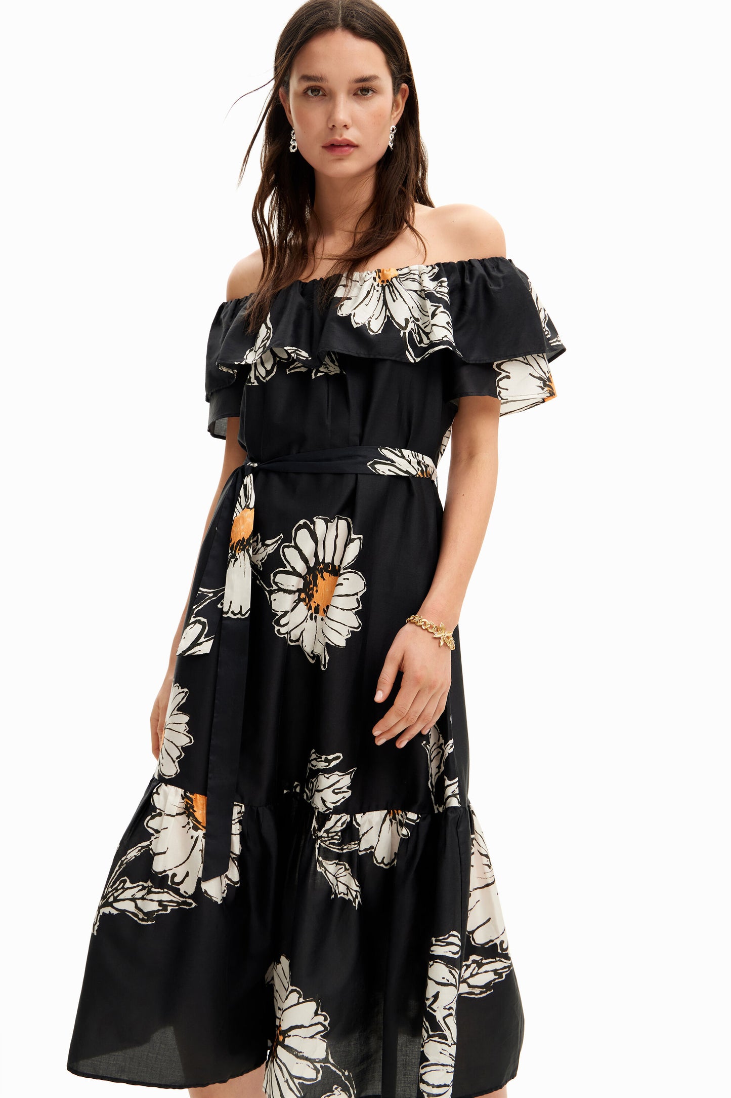 Daisy ruffle midi dress