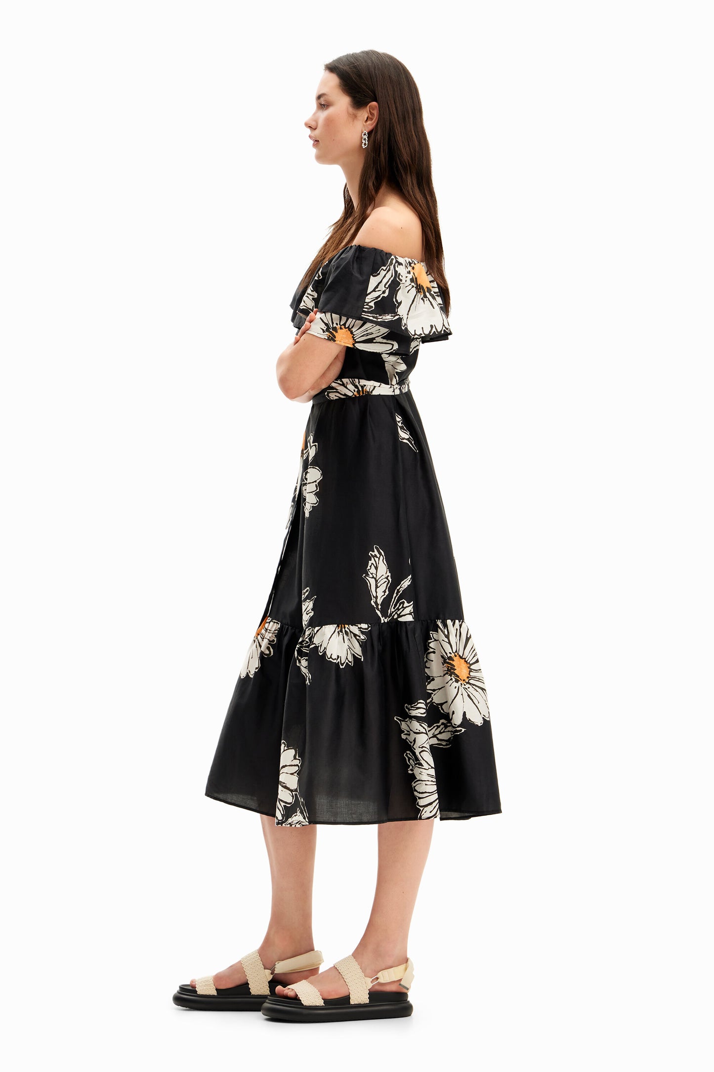 Daisy ruffle midi dress