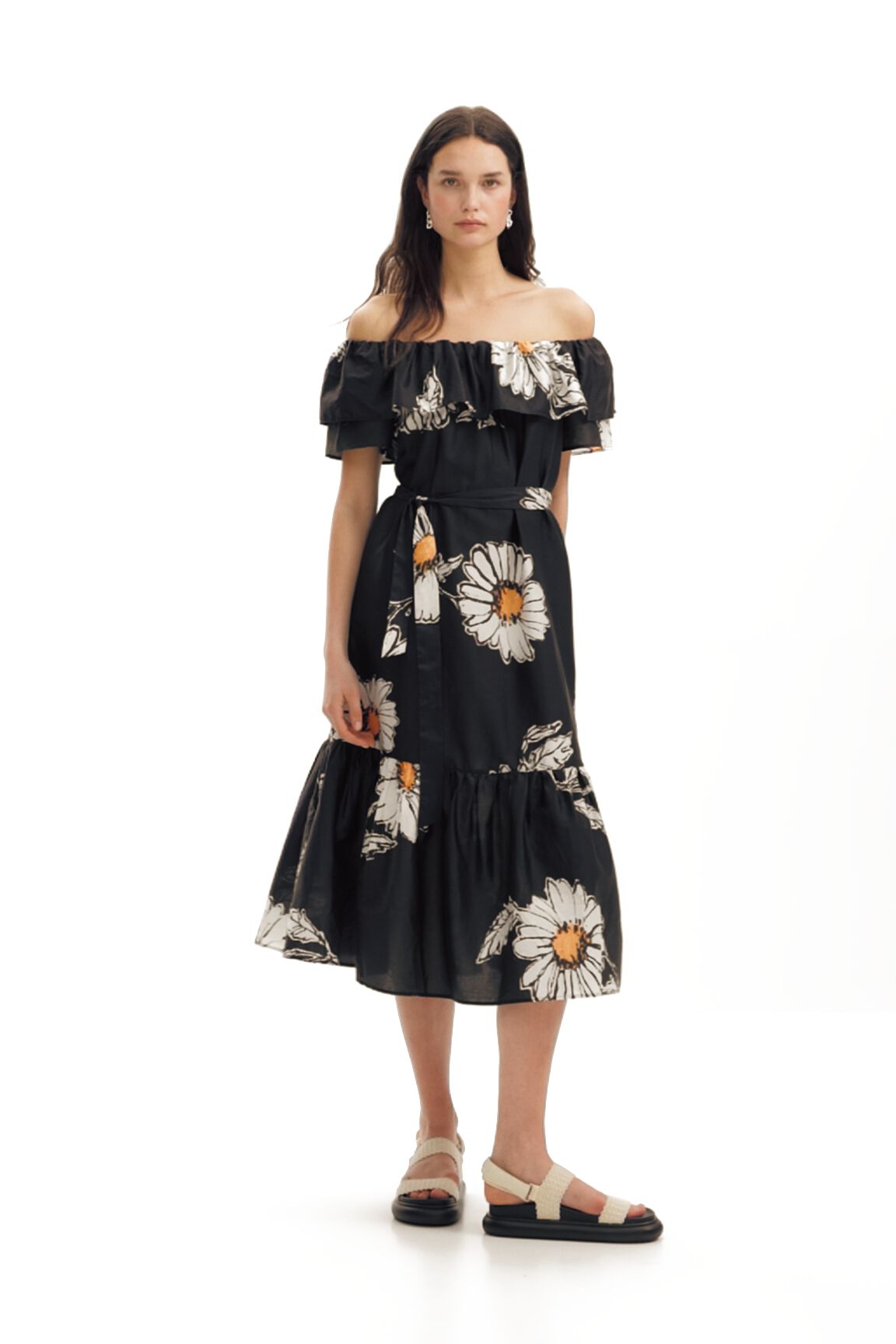 Daisy ruffle midi dress