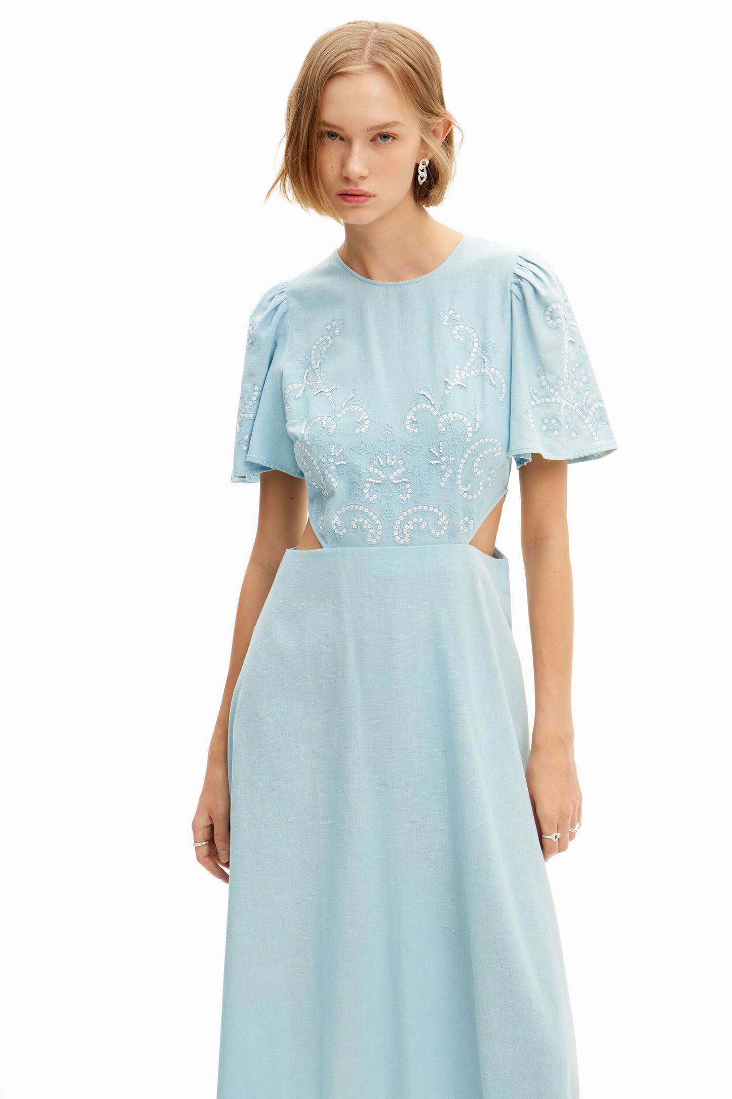 Embroidered cut-out midi dress