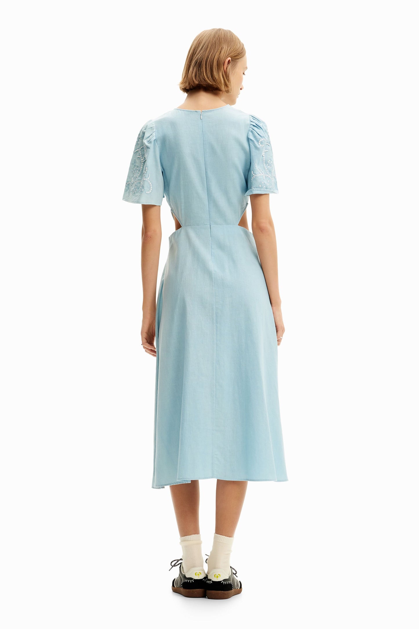 Embroidered cut-out midi dress