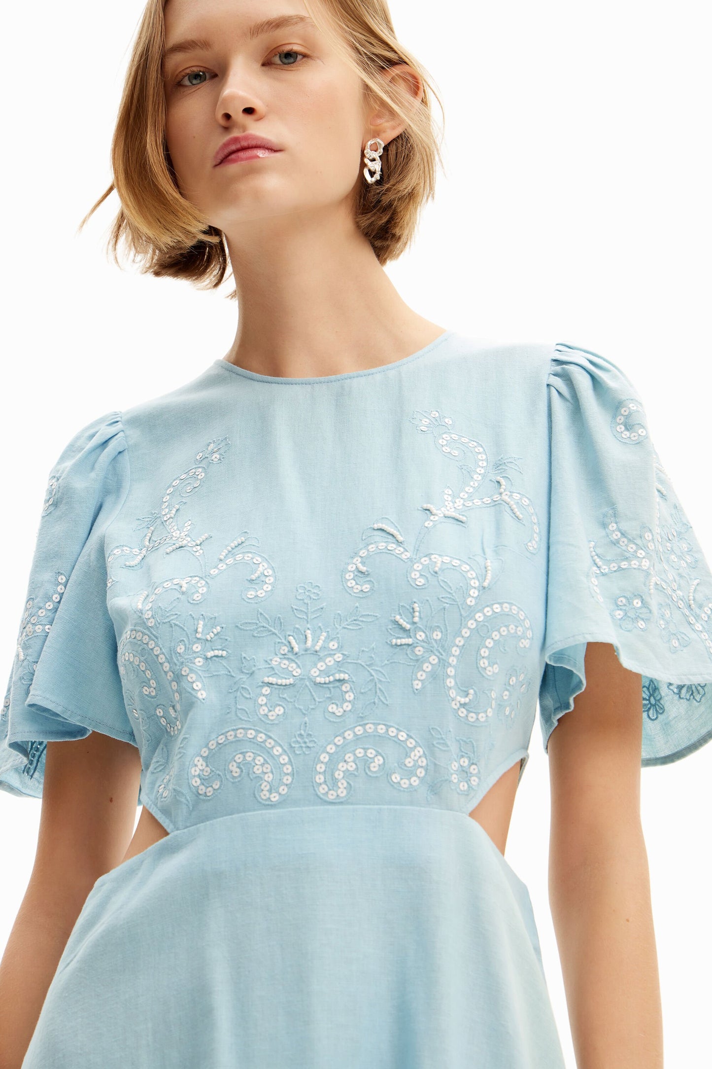 Embroidered cut-out midi dress