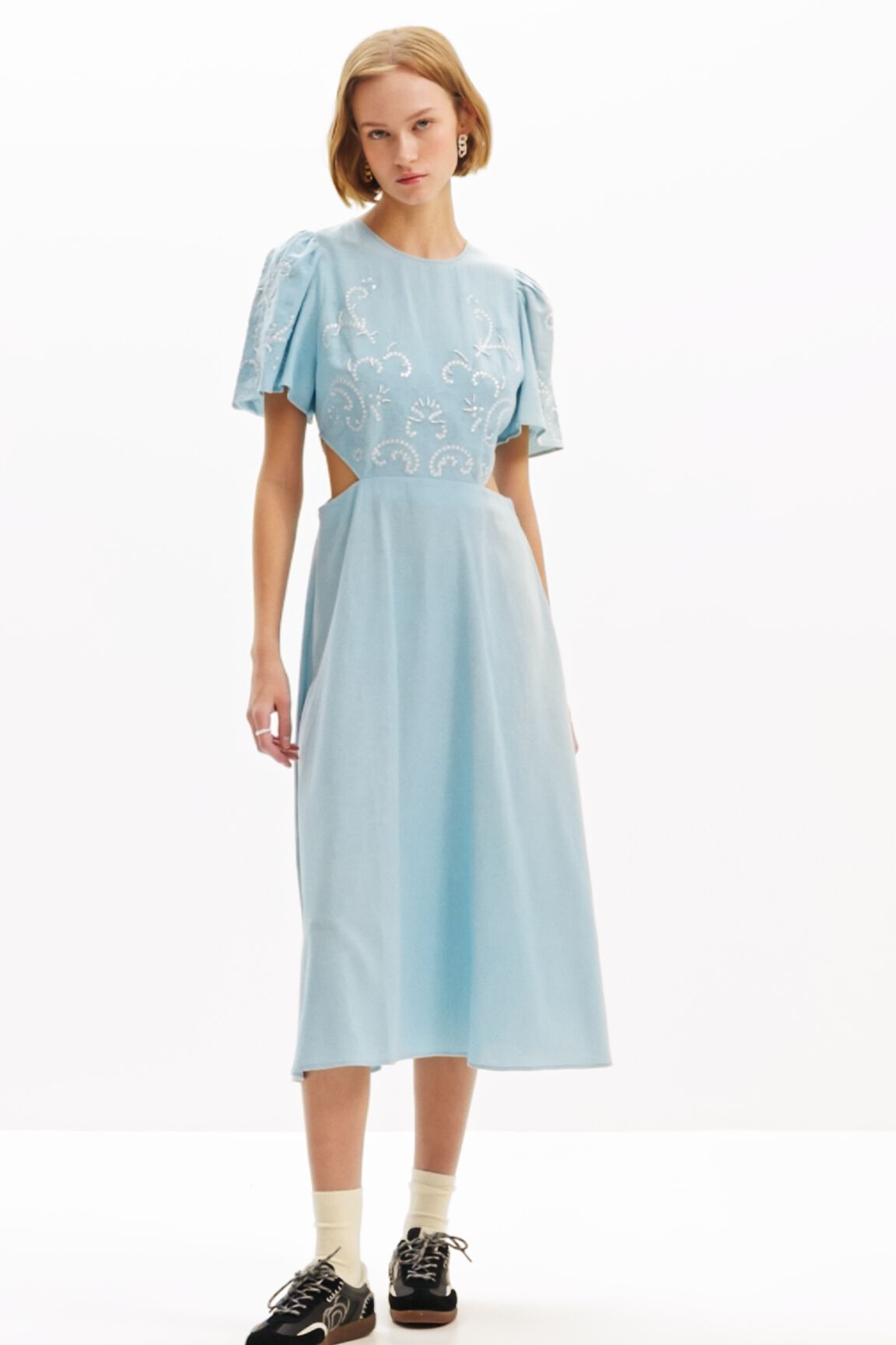 Embroidered cut-out midi dress