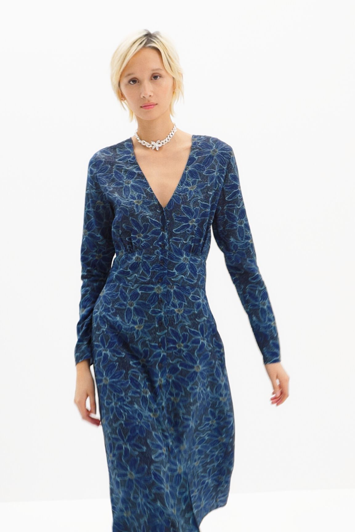 Floral midi shirt dress