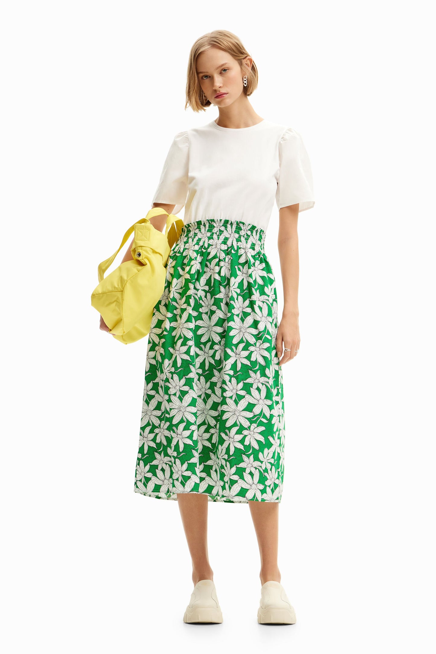 Combination floral midi dress