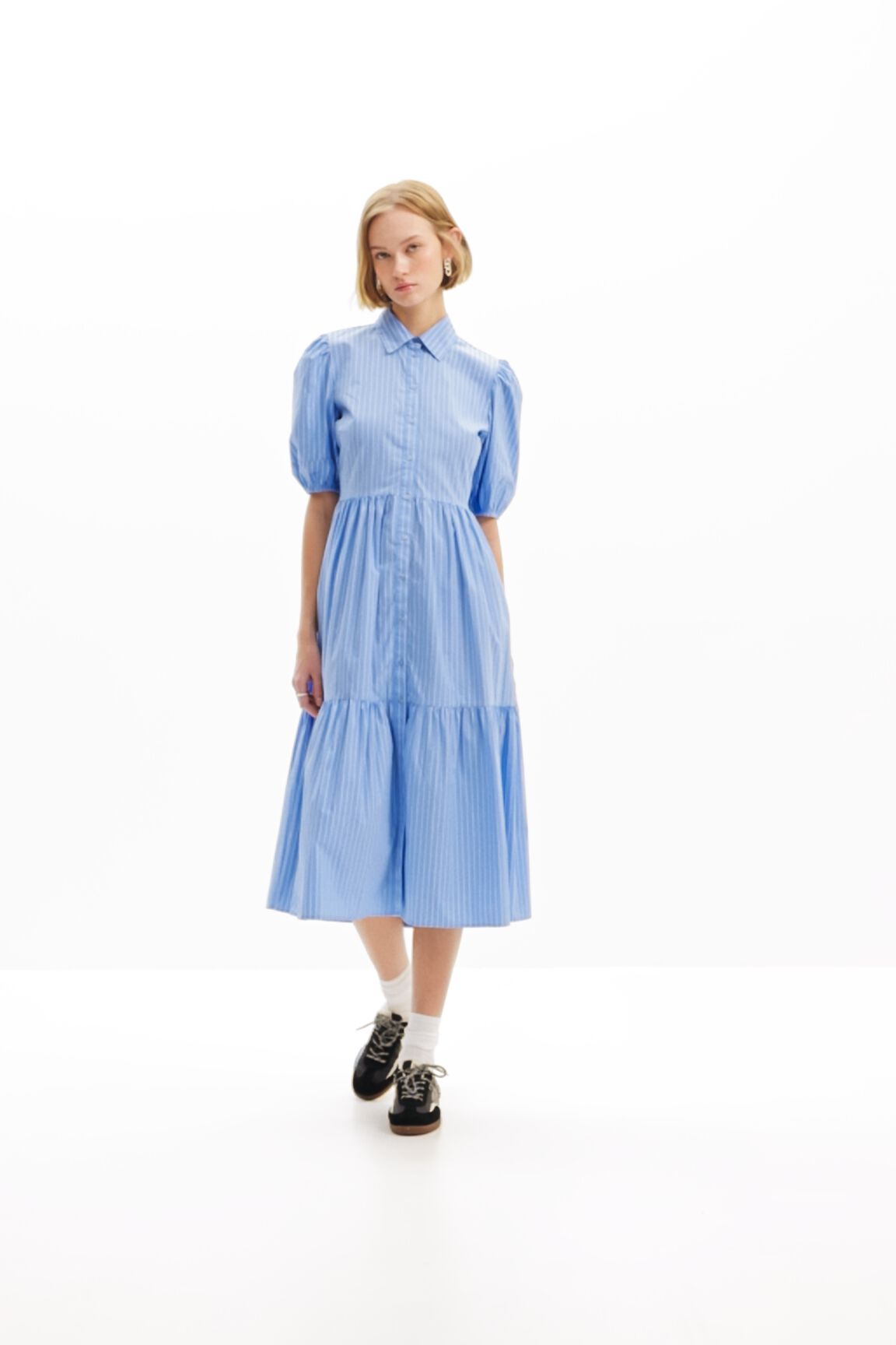 Striped midi shirt dress