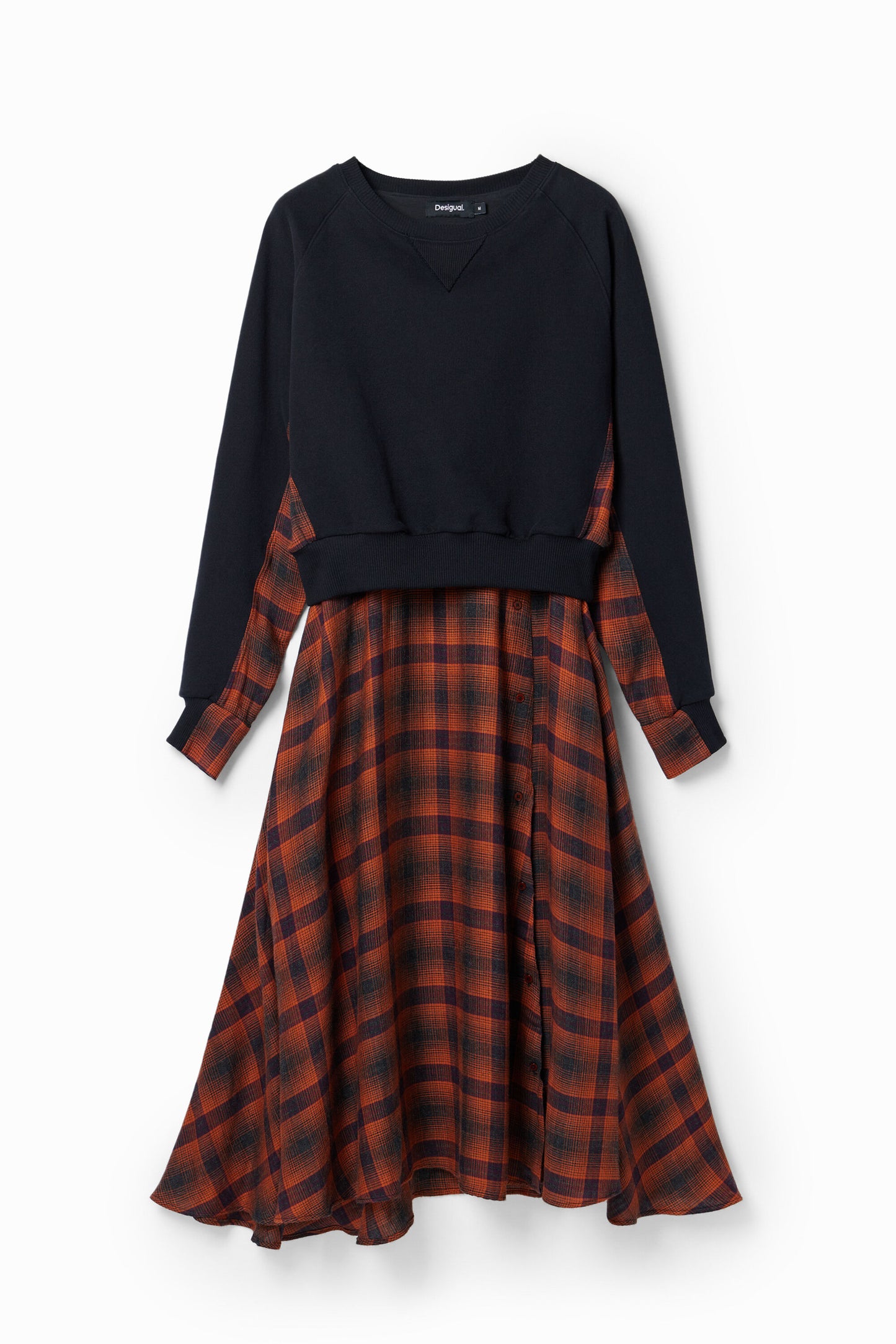 Combination plaid midi dress