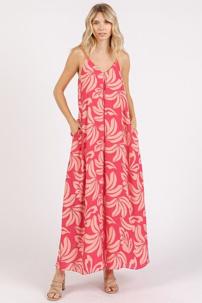 Mittoshop Bedrucktes V-Ausschnitt Maxi-Trägerkleid mit Taschen
