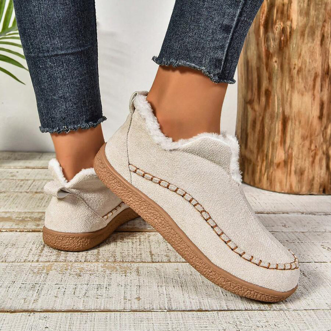 Warm Fur Lined Slip-On Ankle Boots with Anti-slip Thick Sole