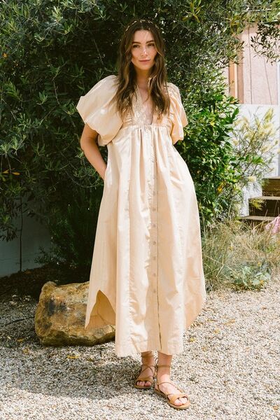 Annie Wear Midikleid mit gesmokten Puffärmeln
