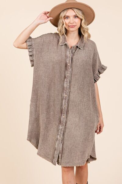 Mittoshop Mineral-Wash-Baumwollgaze-Mini-Hemdkleid