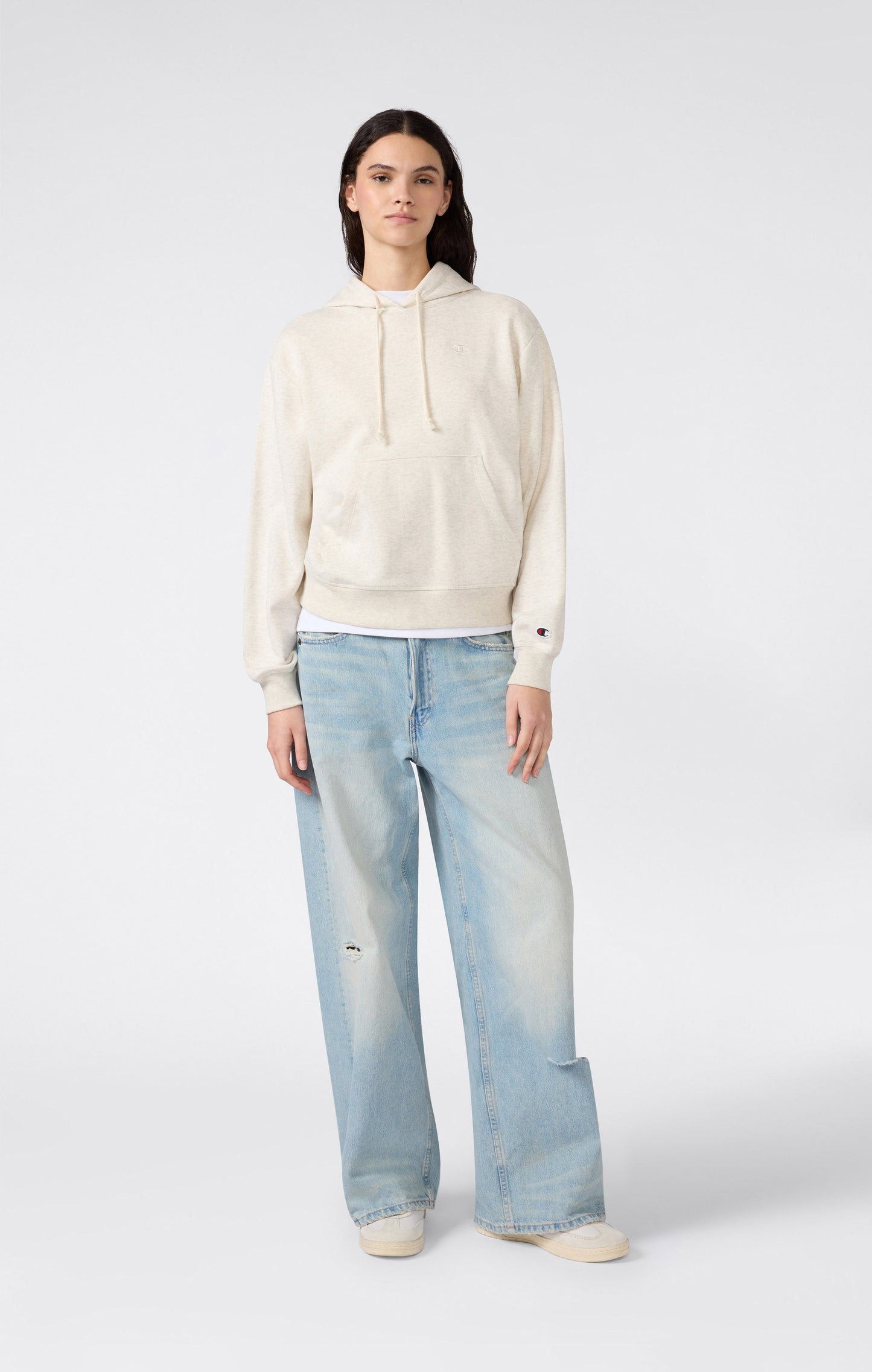 Women's Lightweight Hooded Sweatshirt with Tonal Embroidered C Logo Icons