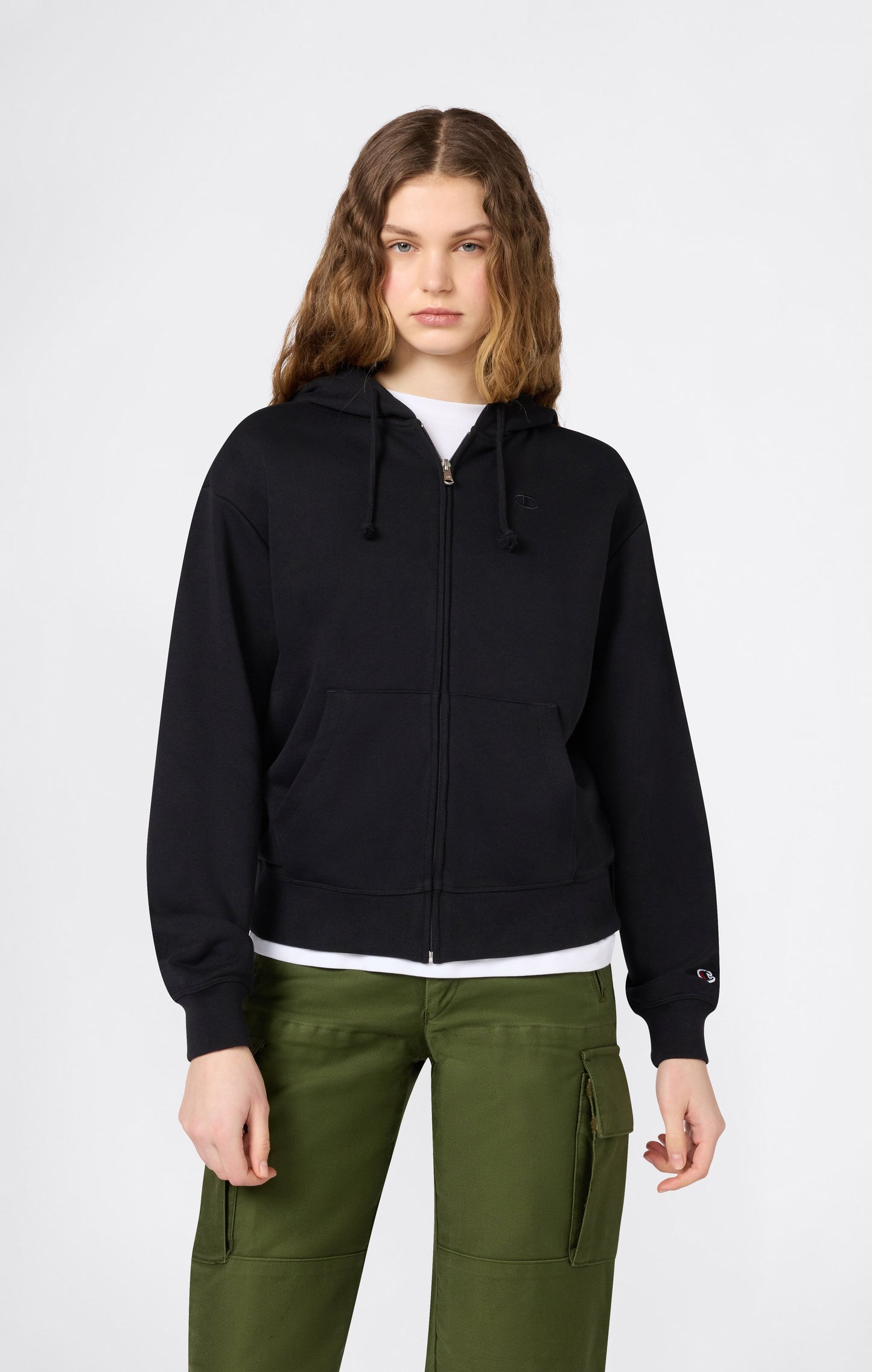 Women's Lightweight Full Zip Hooded Sweatshirt with Tonal Embroidered C Logo Icons