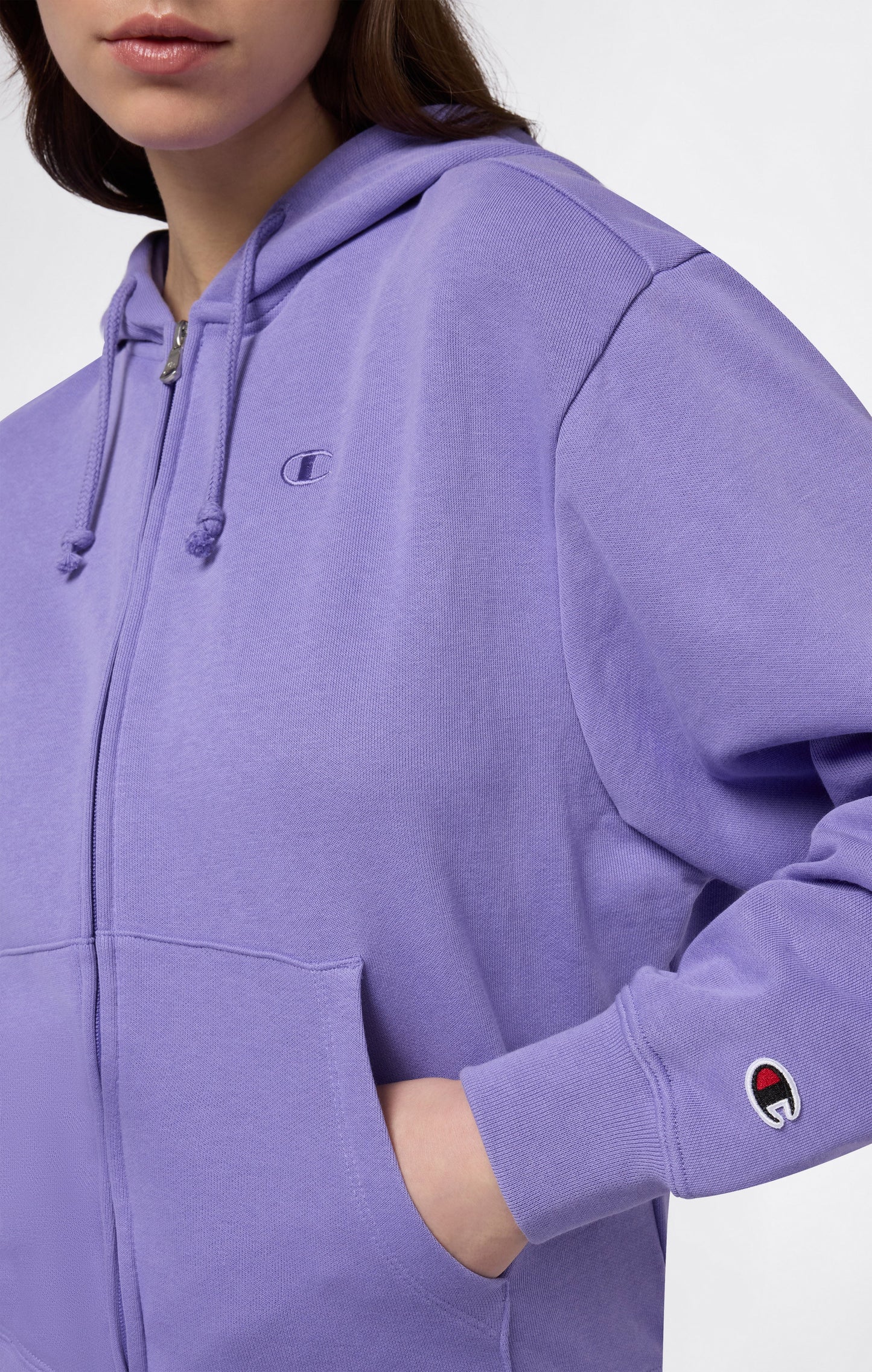 Women's Lightweight Full Zip Hooded Sweatshirt with Tonal Embroidered C Logo Icons