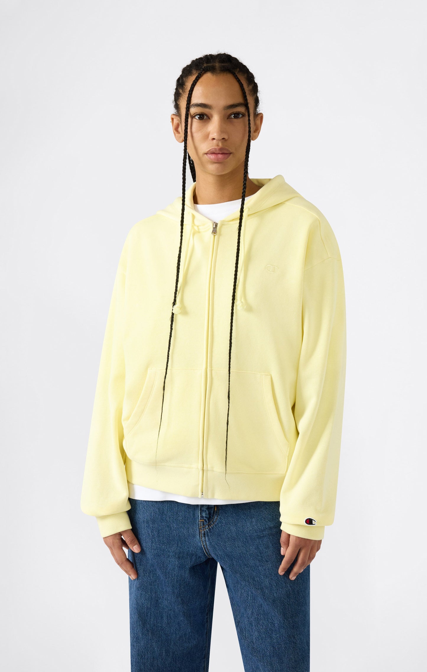 Women's Lightweight Full Zip Hooded Sweatshirt with Tonal Embroidered C Logo Icons