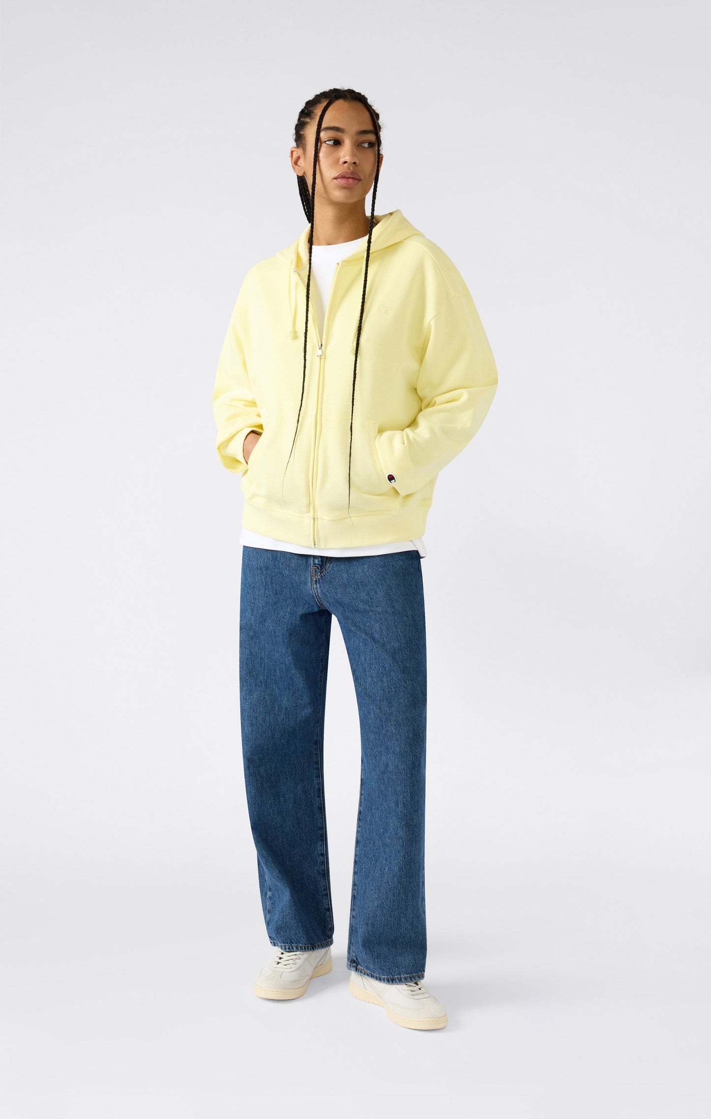 Women's Lightweight Full Zip Hooded Sweatshirt with Tonal Embroidered C Logo Icons