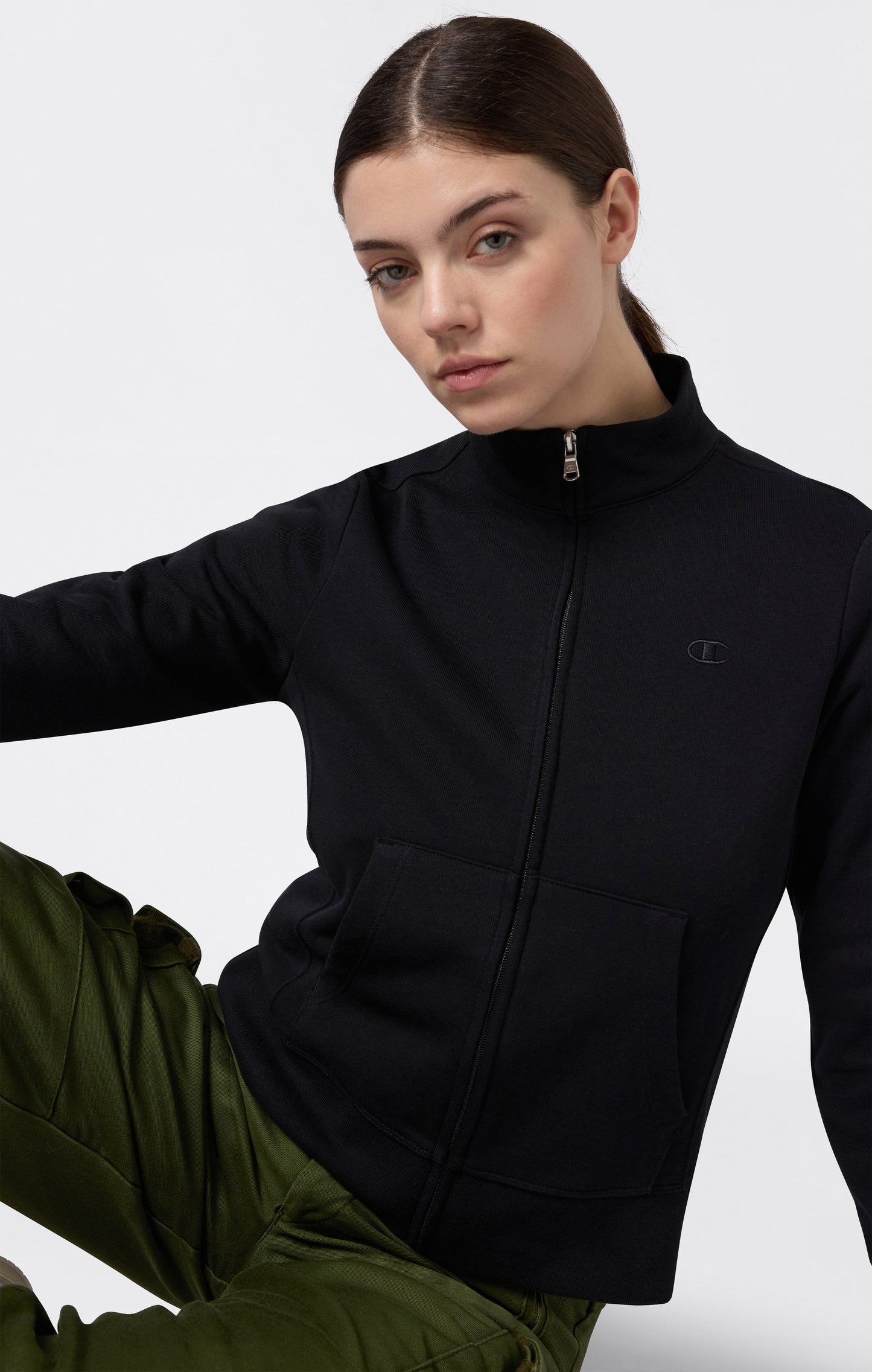 Women's Lightweight Full Zip Sweatshirt with Tonal Embroidered C Logo Icons