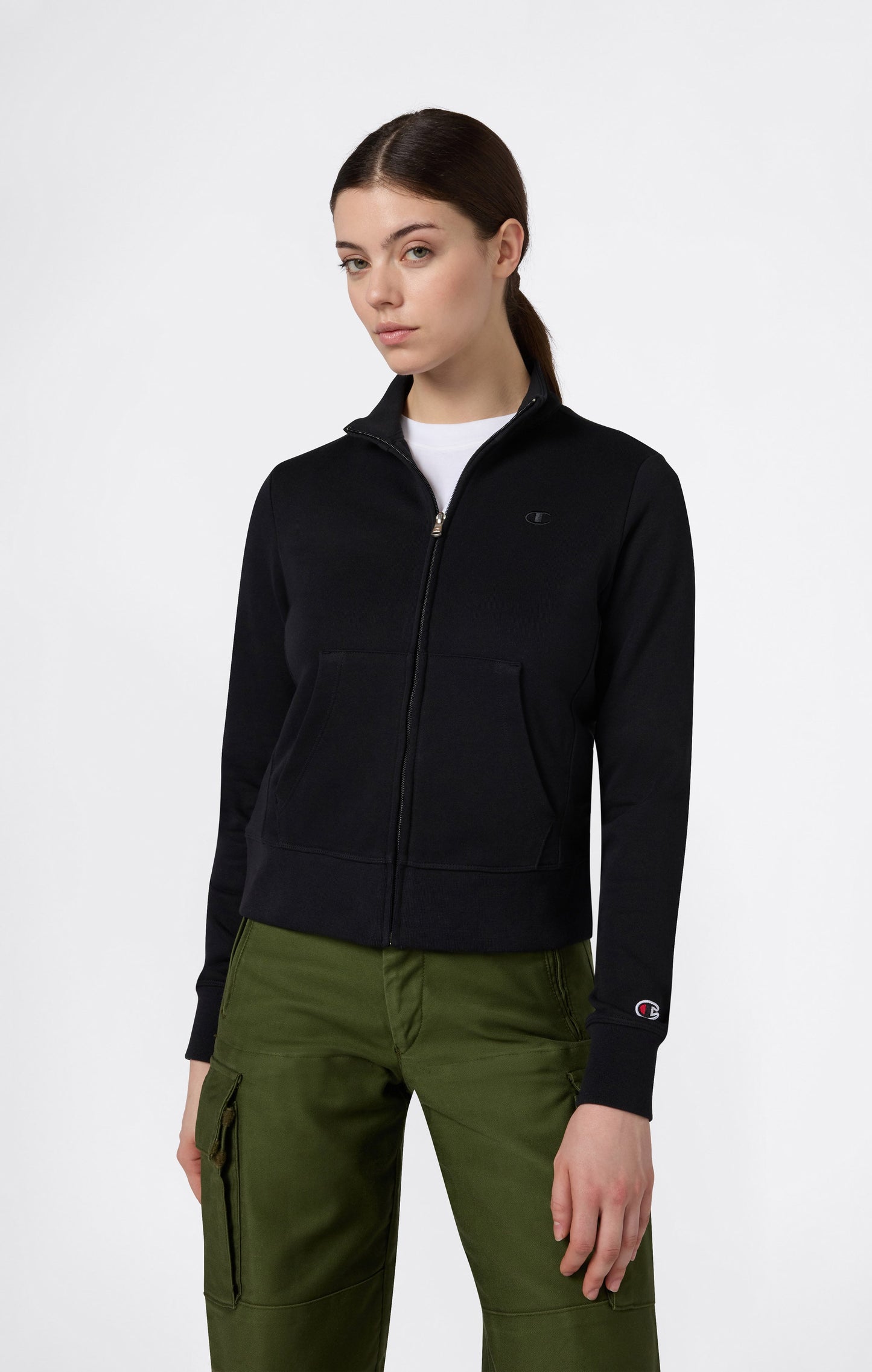 Women's Lightweight Full Zip Sweatshirt with Tonal Embroidered C Logo Icons