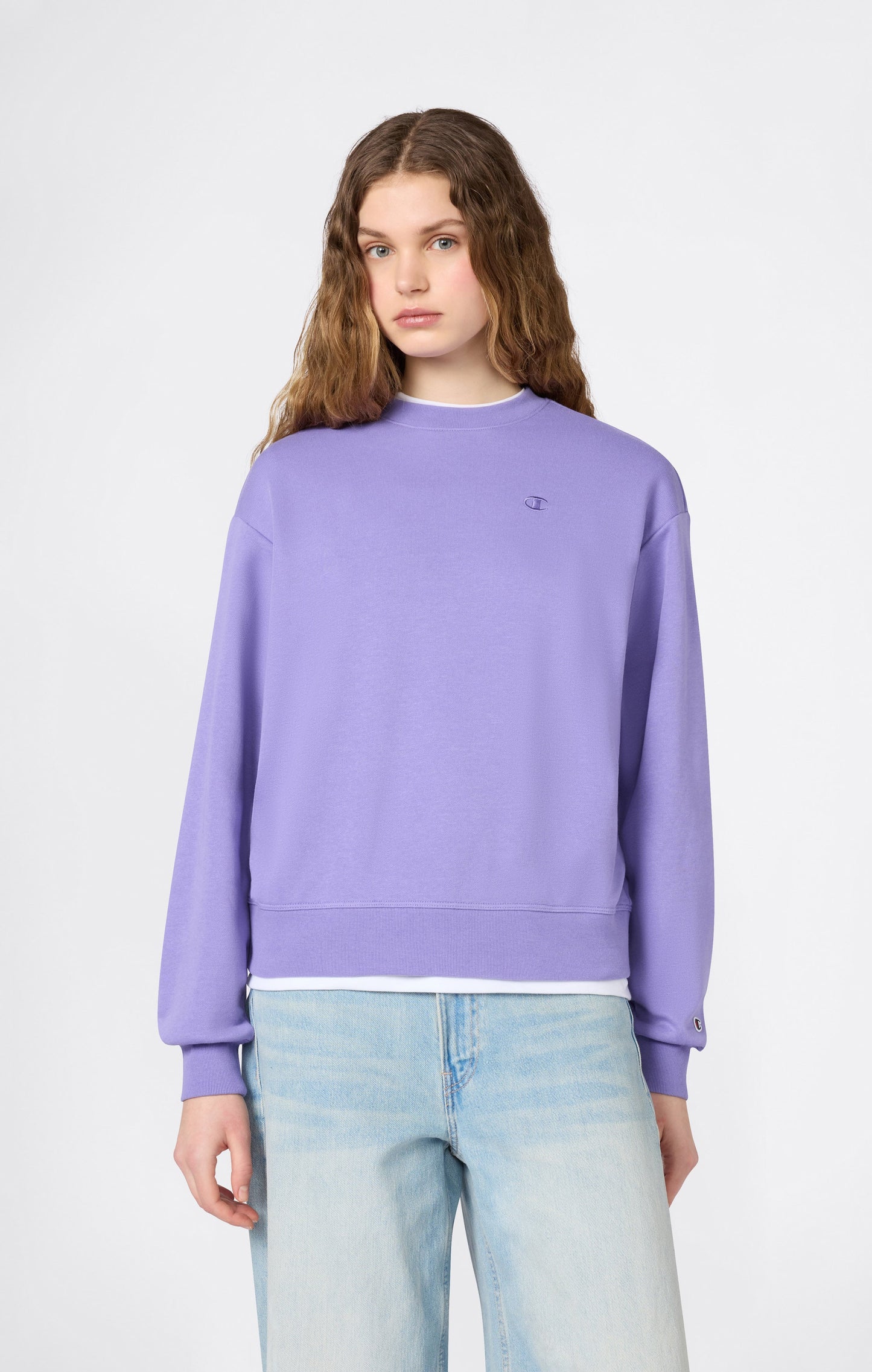 Women's Lightweight Crewneck Sweatshirt with Tonal Embroidered C Logo Icons