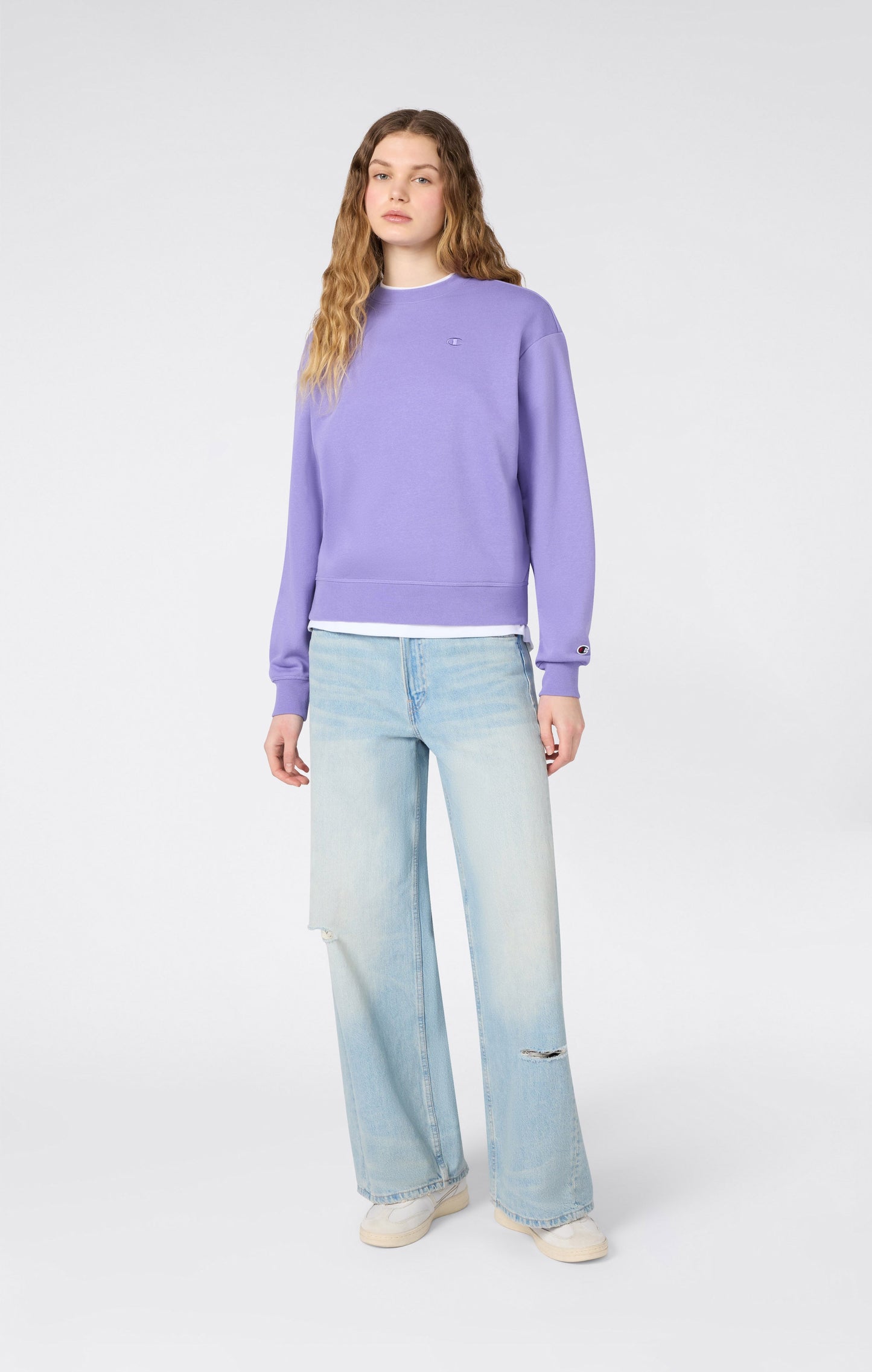 Women's Lightweight Crewneck Sweatshirt with Tonal Embroidered C Logo Icons
