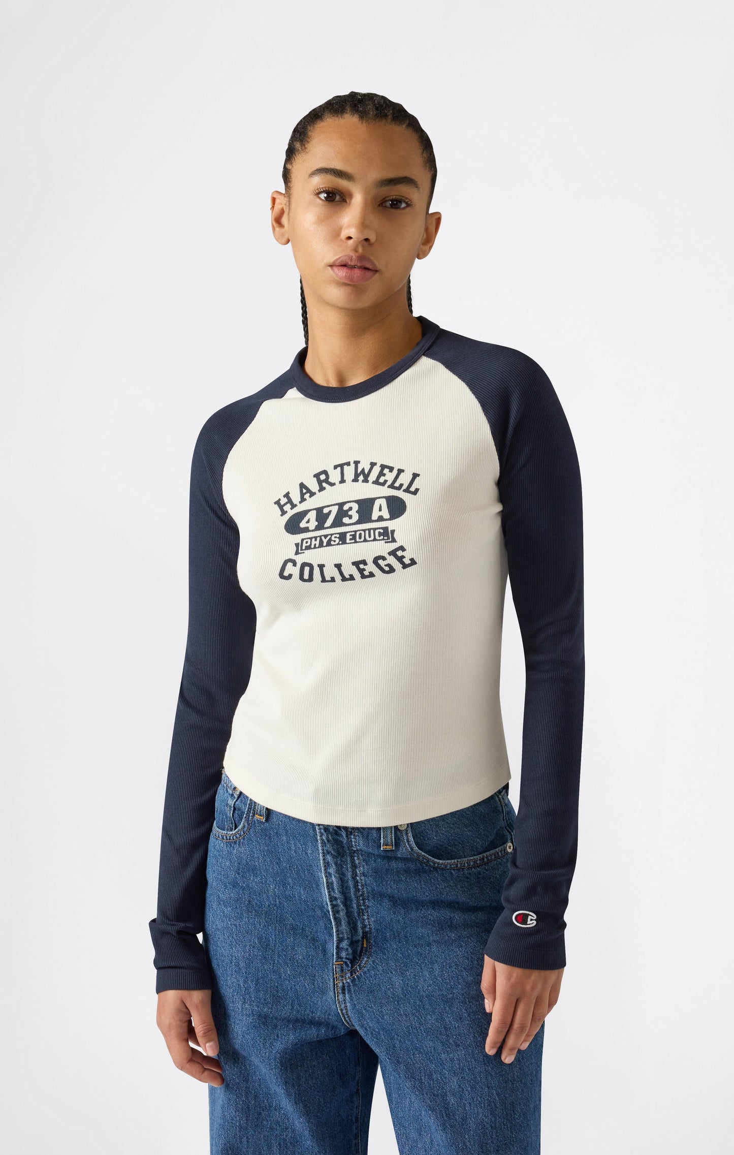 Damen Langarm Cropped T-Shirt mit Grafik