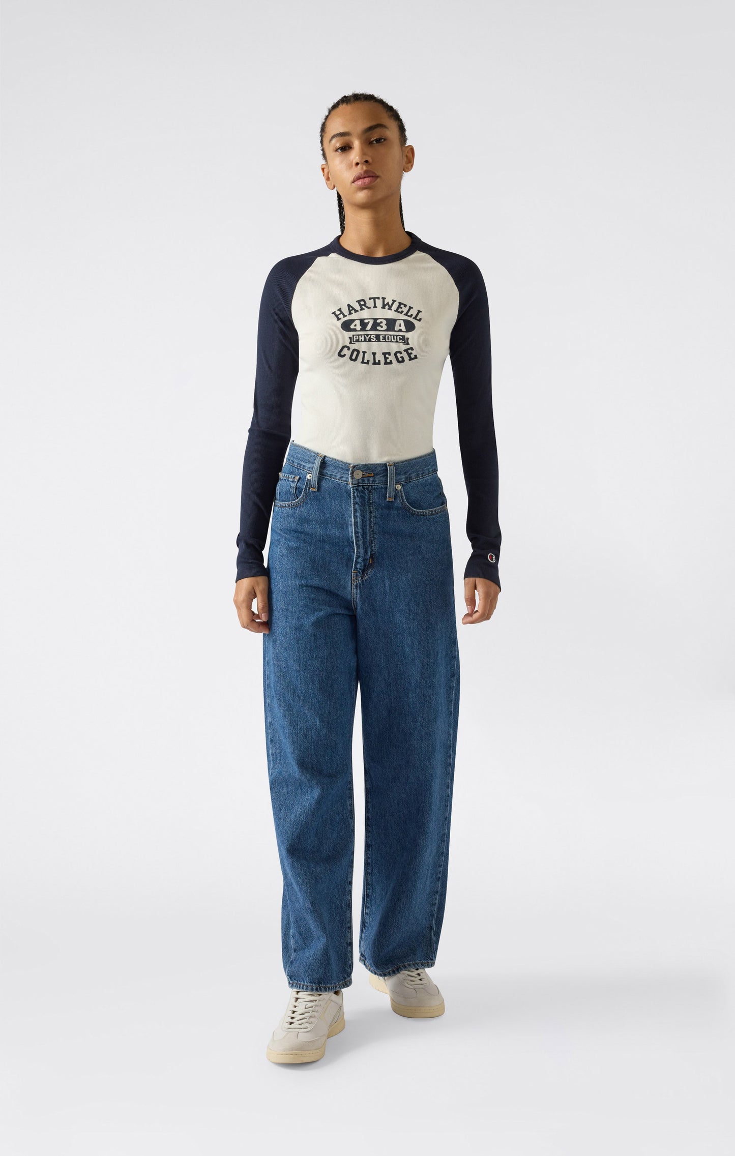 Damen Langarm Cropped T-Shirt mit Grafik