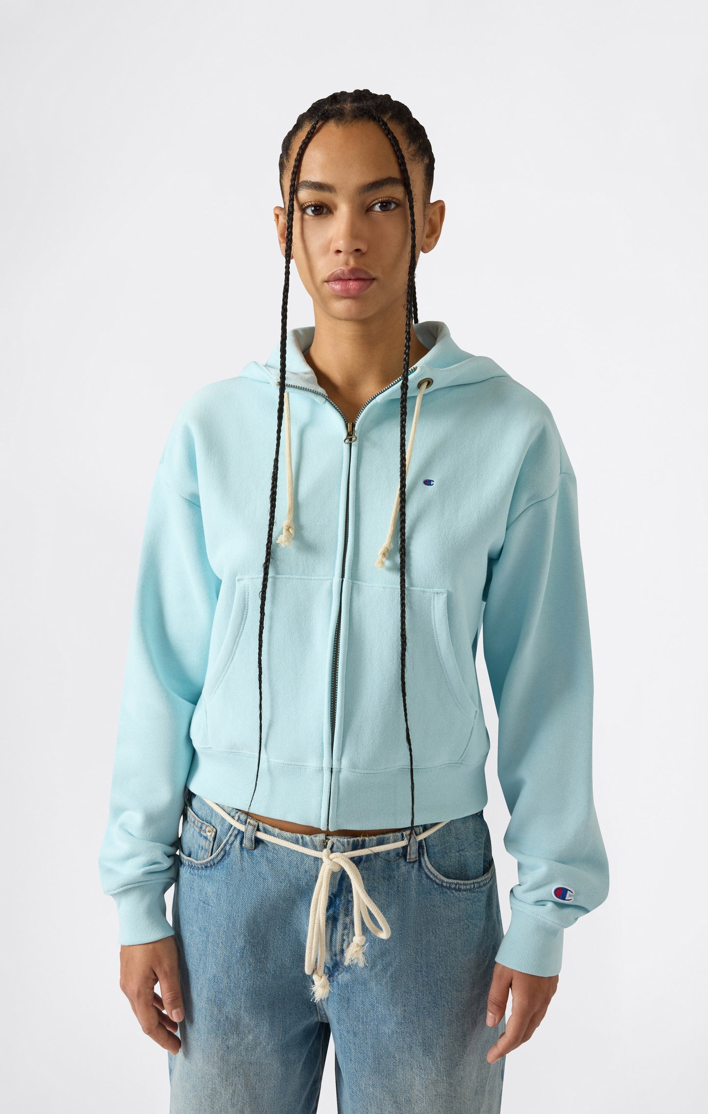 Leichter Damen-Kapuzenpullover mit Reißverschluss (Reverse Weave)