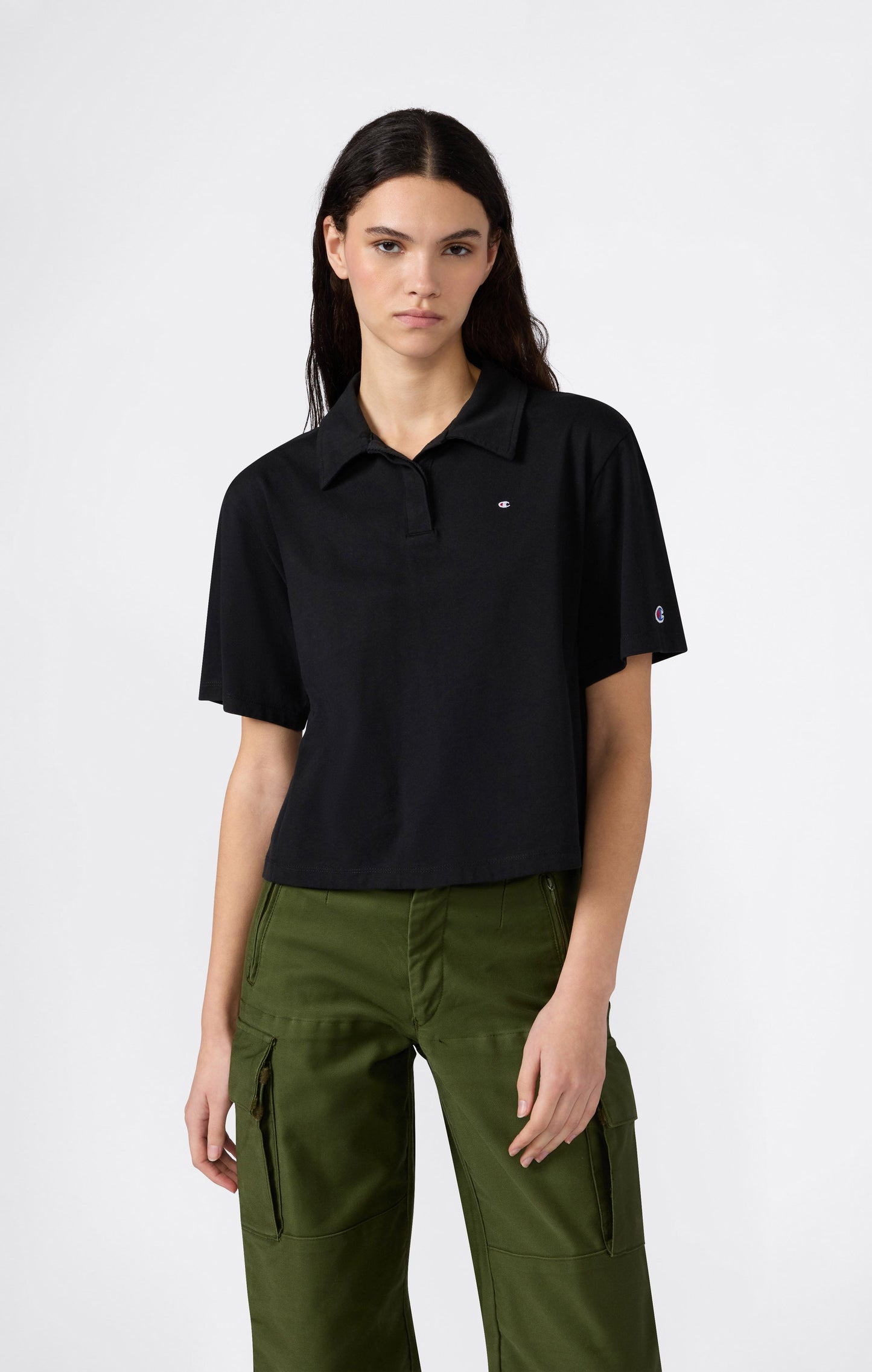 Kurzes Damen-Poloshirt aus Baumwoll-Jersey
